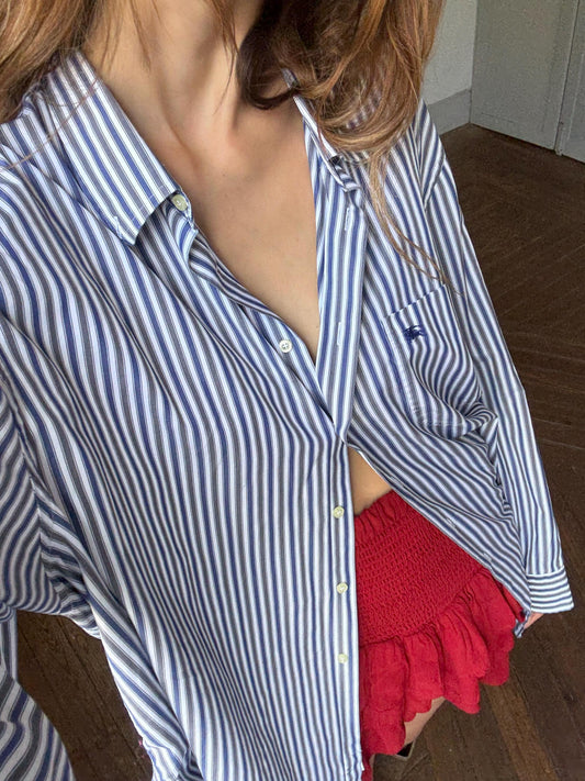 Vintage Burberry London Striped Shirt | 100% Cotton Button Down | Oversized Fit Boyfriend Shirt | Scandinavian Style | Size L - XL