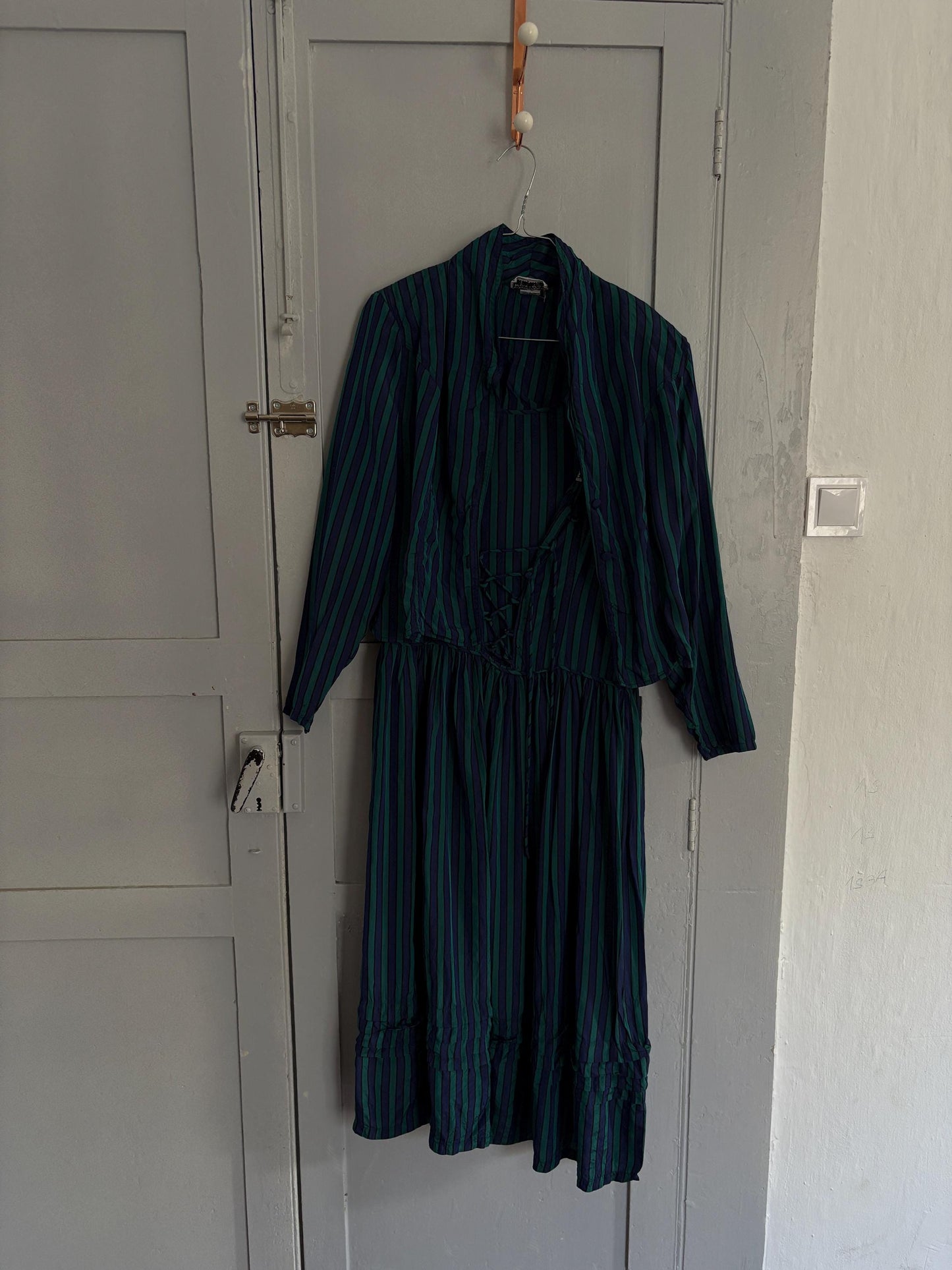 vintage monsoon dress and jacket set, Striped cottage core retro set, Size UK 14 USA 12 EUR 40, Vintage aesthetic