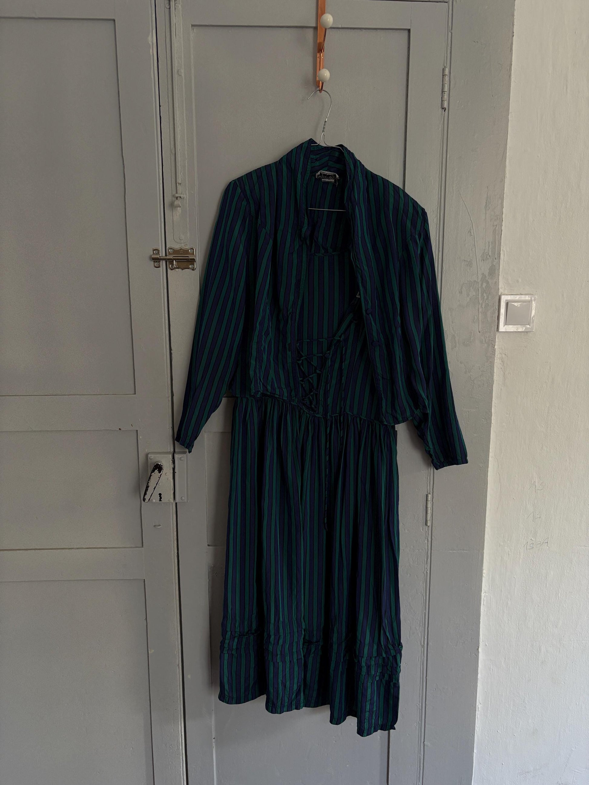 vintage monsoon dress and jacket set, Striped cottage core retro set, Size UK 14 USA 12 EUR 40, Vintage aesthetic