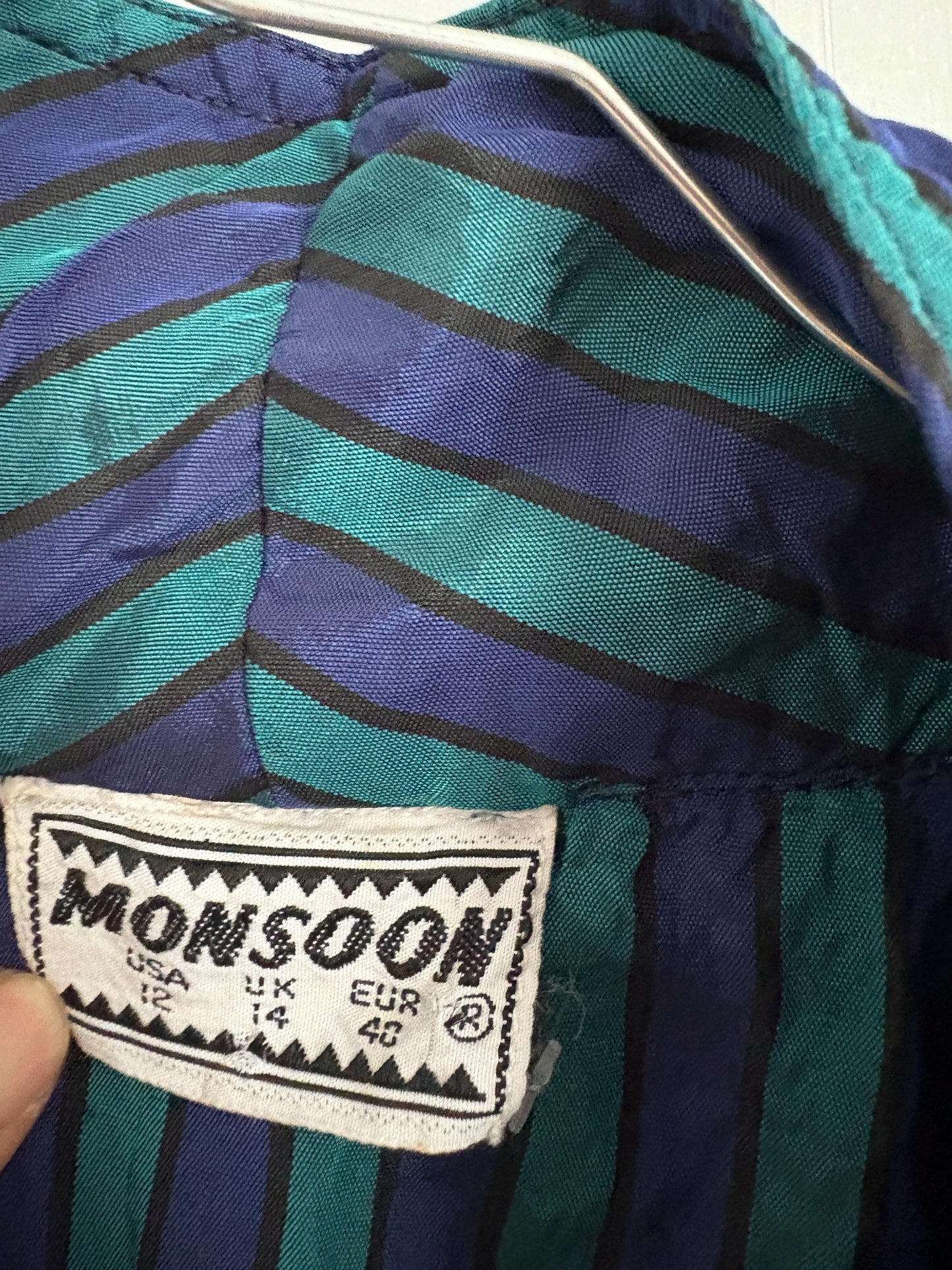 vintage monsoon dress and jacket set, Striped cottage core retro set, Size UK 14 USA 12 EUR 40, Vintage aesthetic