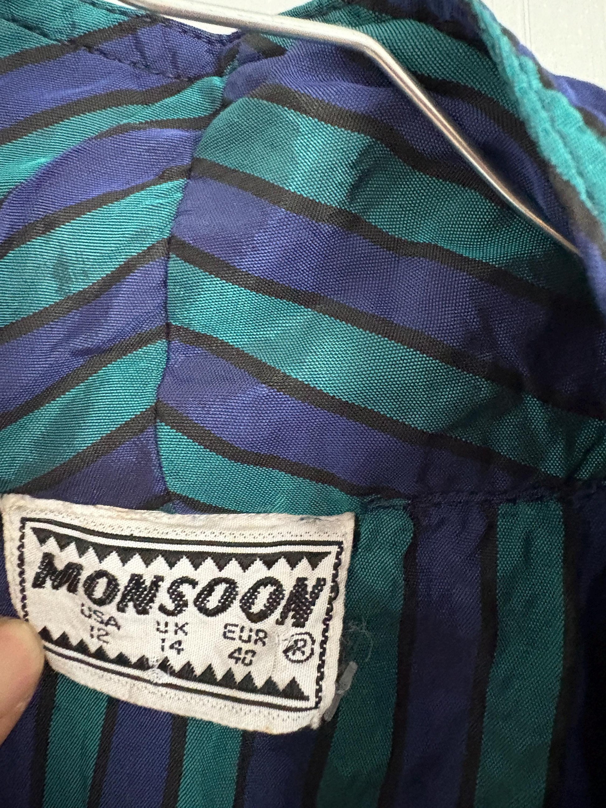 vintage monsoon dress and jacket set, Striped cottage core retro set, Size UK 14 USA 12 EUR 40, Vintage aesthetic