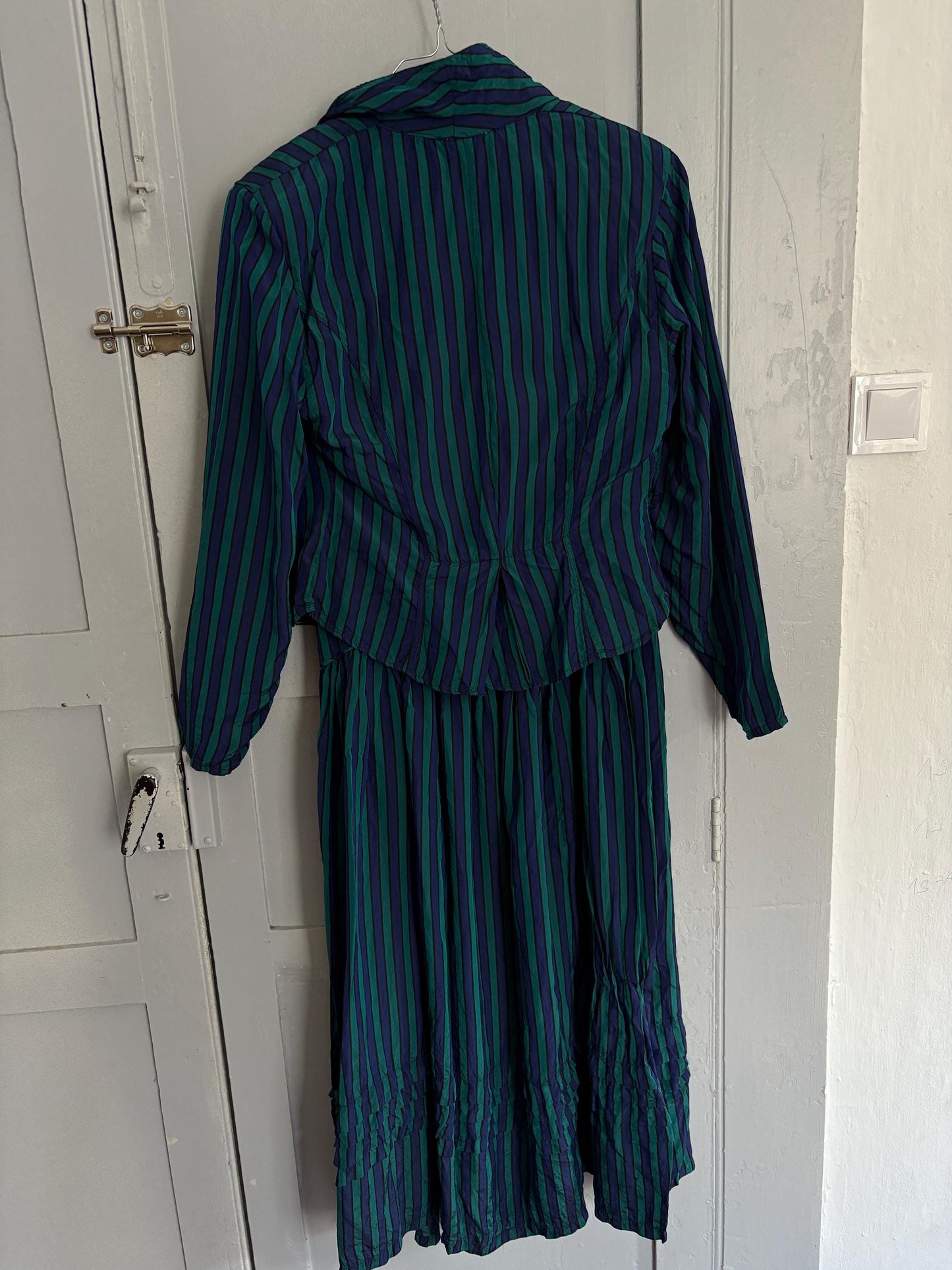 vintage monsoon dress and jacket set, Striped cottage core retro set, Size UK 14 USA 12 EUR 40, Vintage aesthetic