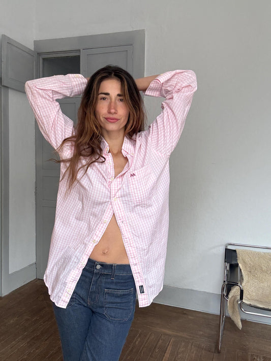 Vintage Thomas Burberry pink gingham button-up shirt – unisex fit, tag size L/4, 90s prep aesthetic, secondhand sustainable fashuon
