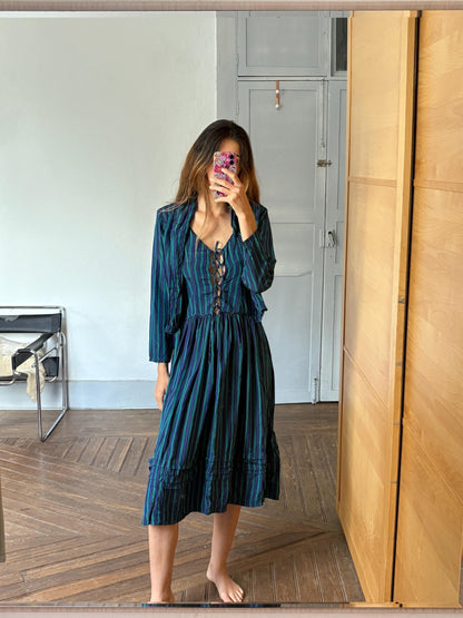 Striped Cottagecore Vintage Dress and Jacket Set
