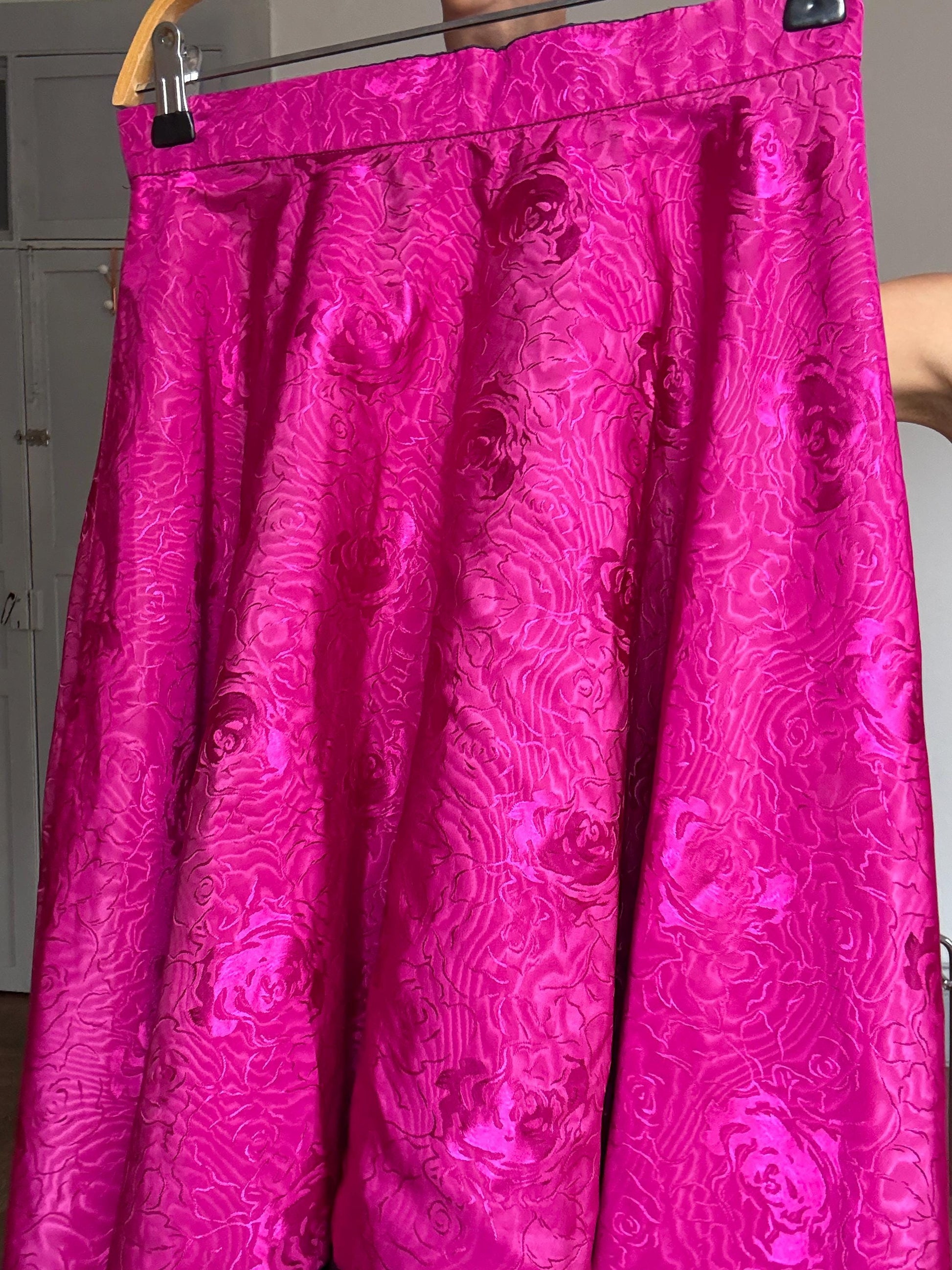 Vintage Pink High-Low Skirt – Handmade Satin Evening Skirt | Dramatic Waist-Defining Party Skirt, Unique statement piece, Emily in Paris