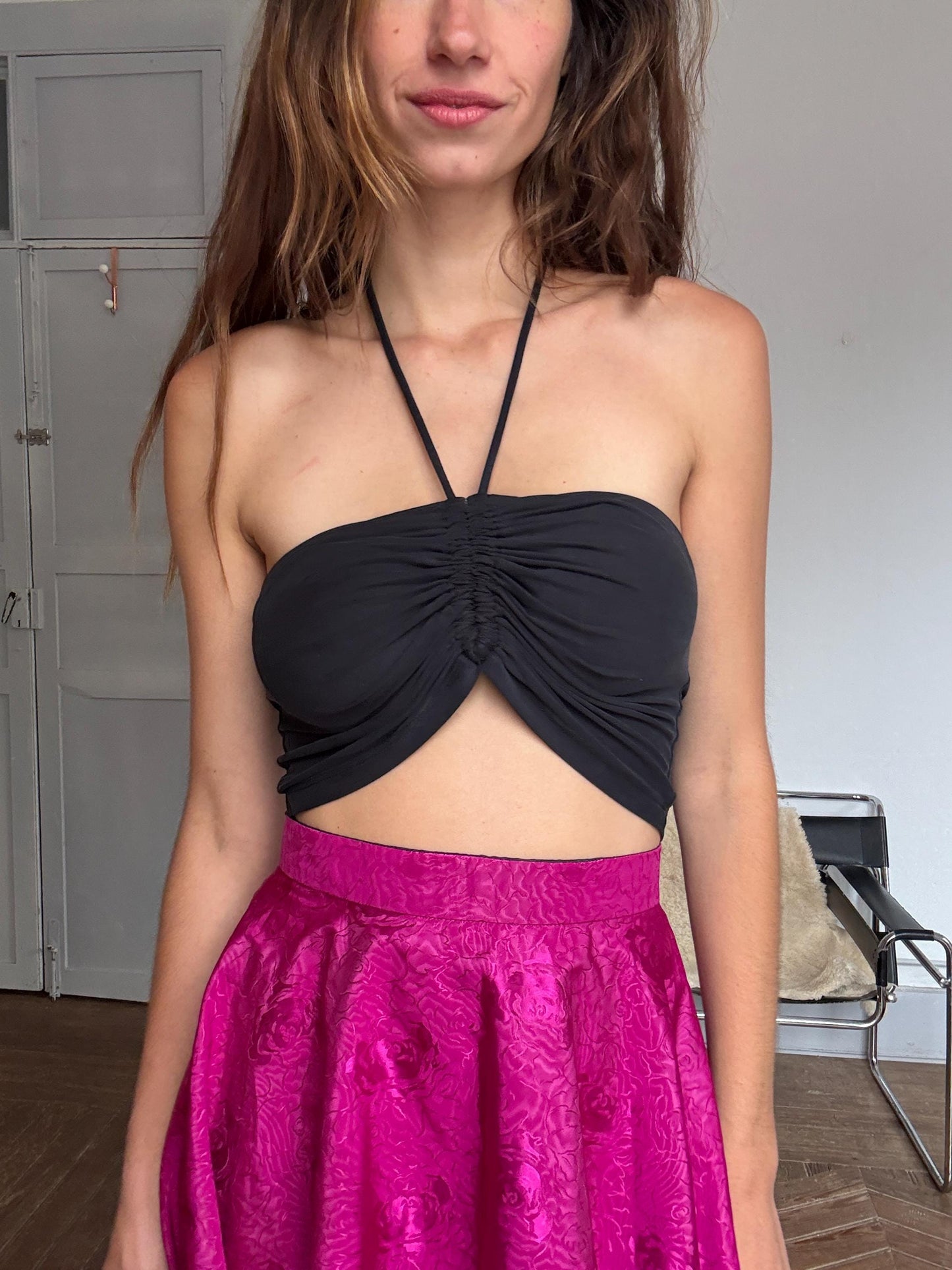 Vintage Pink High-Low Skirt – Handmade Satin Evening Skirt | Dramatic Waist-Defining Party Skirt, Unique statement piece, Emily in Paris