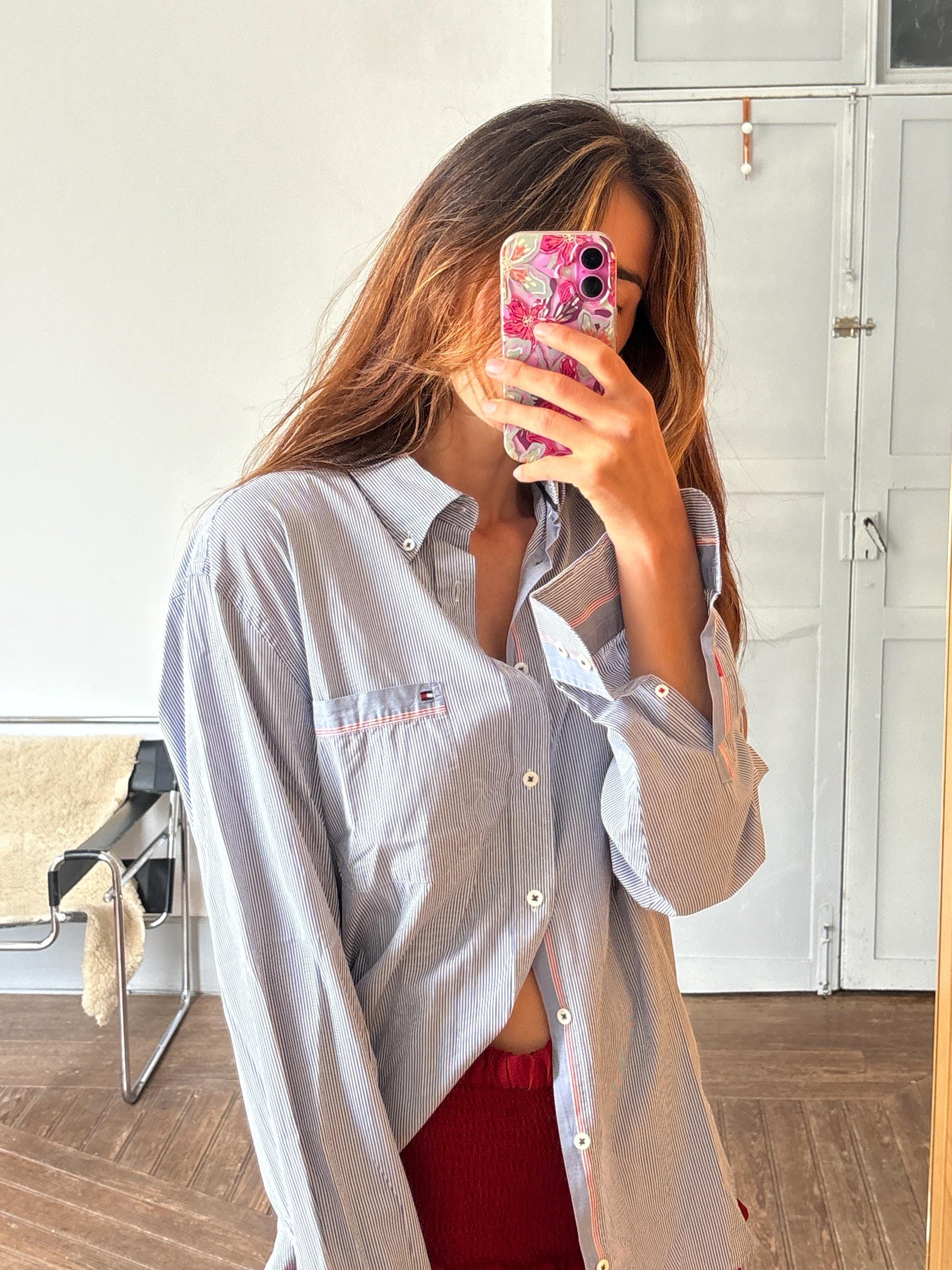 Vintage Tommy Hilfiger Striped Shirt – Unisex Button Down, Custom Fit L, Cotton Long Sleeve, Classic Preppy Y2K Style, Size L - XL