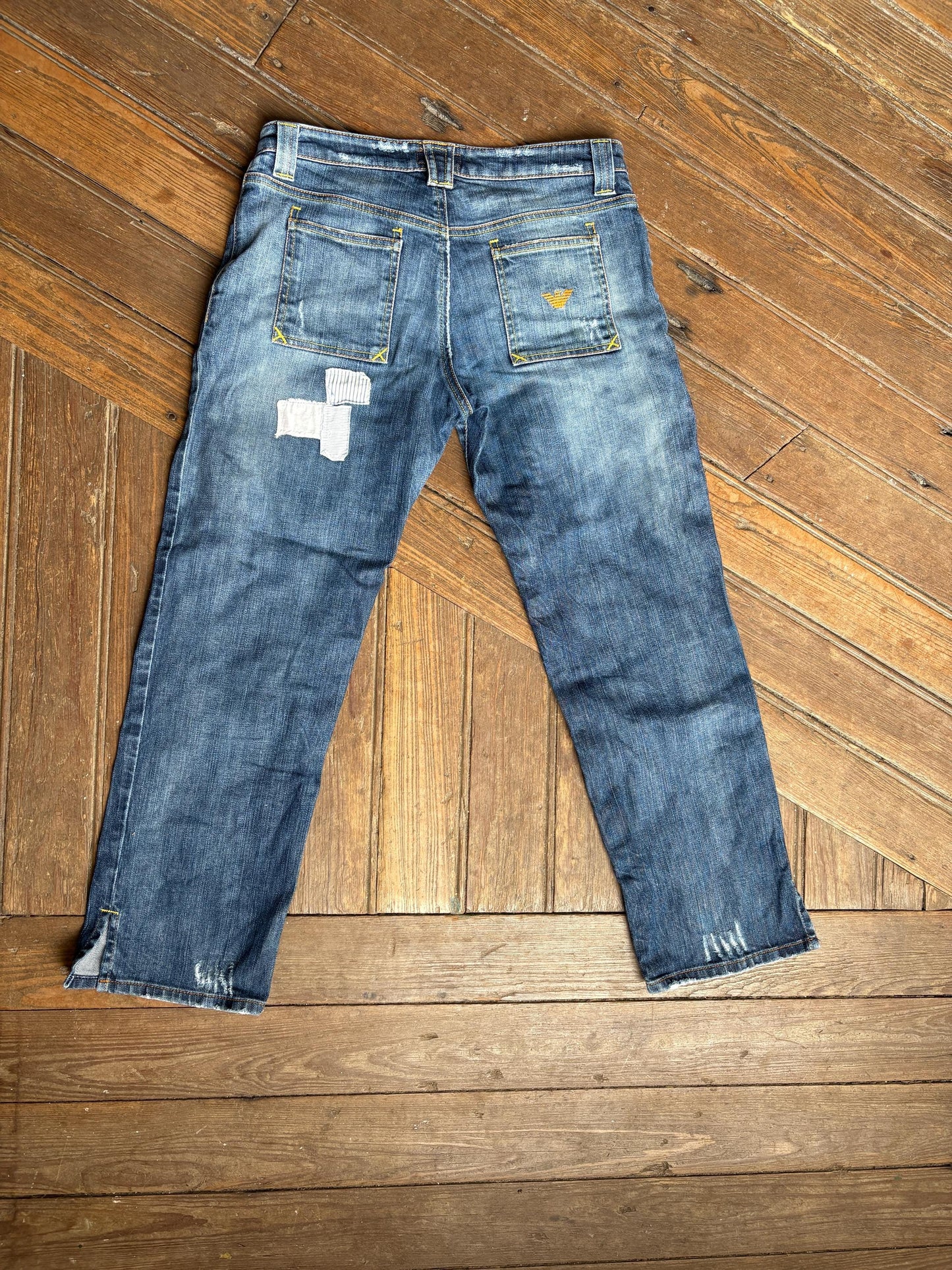 Vintage Y2K Armani Jeans Patchwork Cropped Denim – Size 28, Eco Wash Comfort Fit, Made in Italy, Size S - M