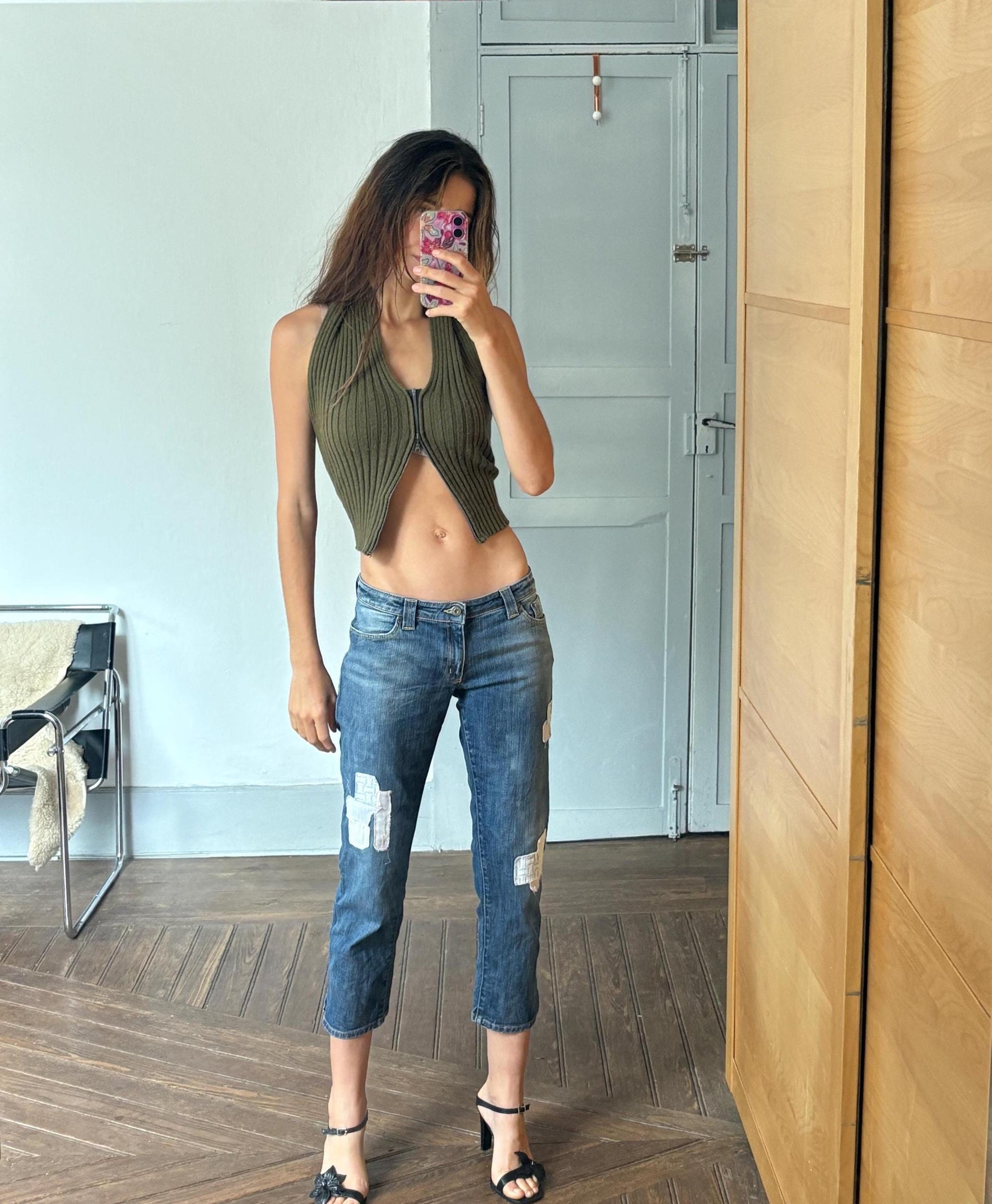 Vintage Y2K Armani Jeans Patchwork Cropped Denim – Size 28, Eco Wash Comfort Fit, Made in Italy, Size S - M