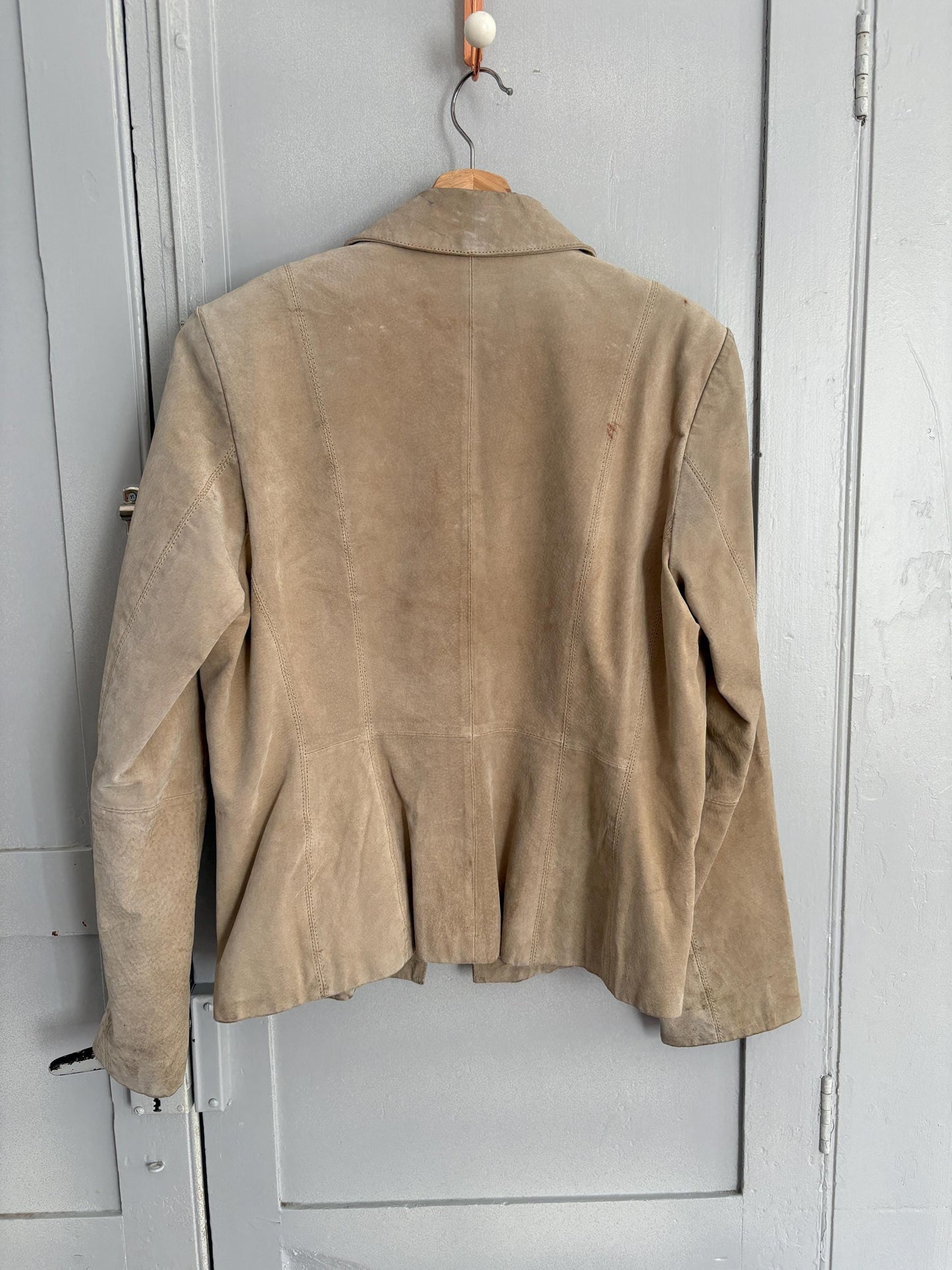 Vintage Suede Leather Jacket – Lilly of the Valley, Genuine Pigskin, Soft Beige Neutral, Size M