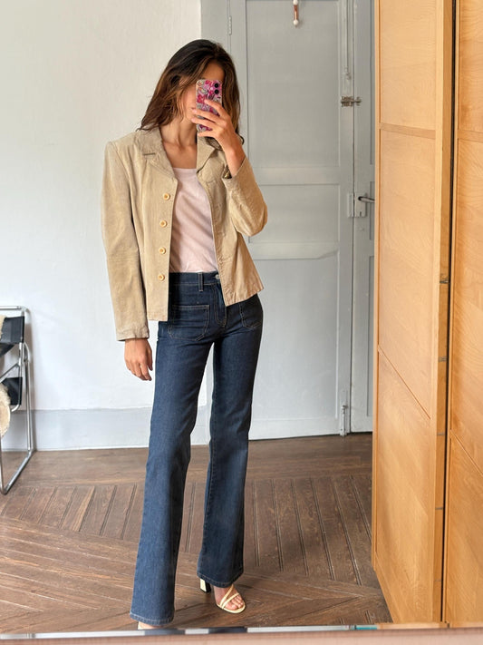 Vintage Suede Leather Jacket – Lilly of the Valley, Genuine Pigskin, Soft Beige Neutral, Size M