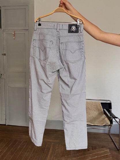 Versace Jeans Couture Striped Cotton Pants with Leather Patch