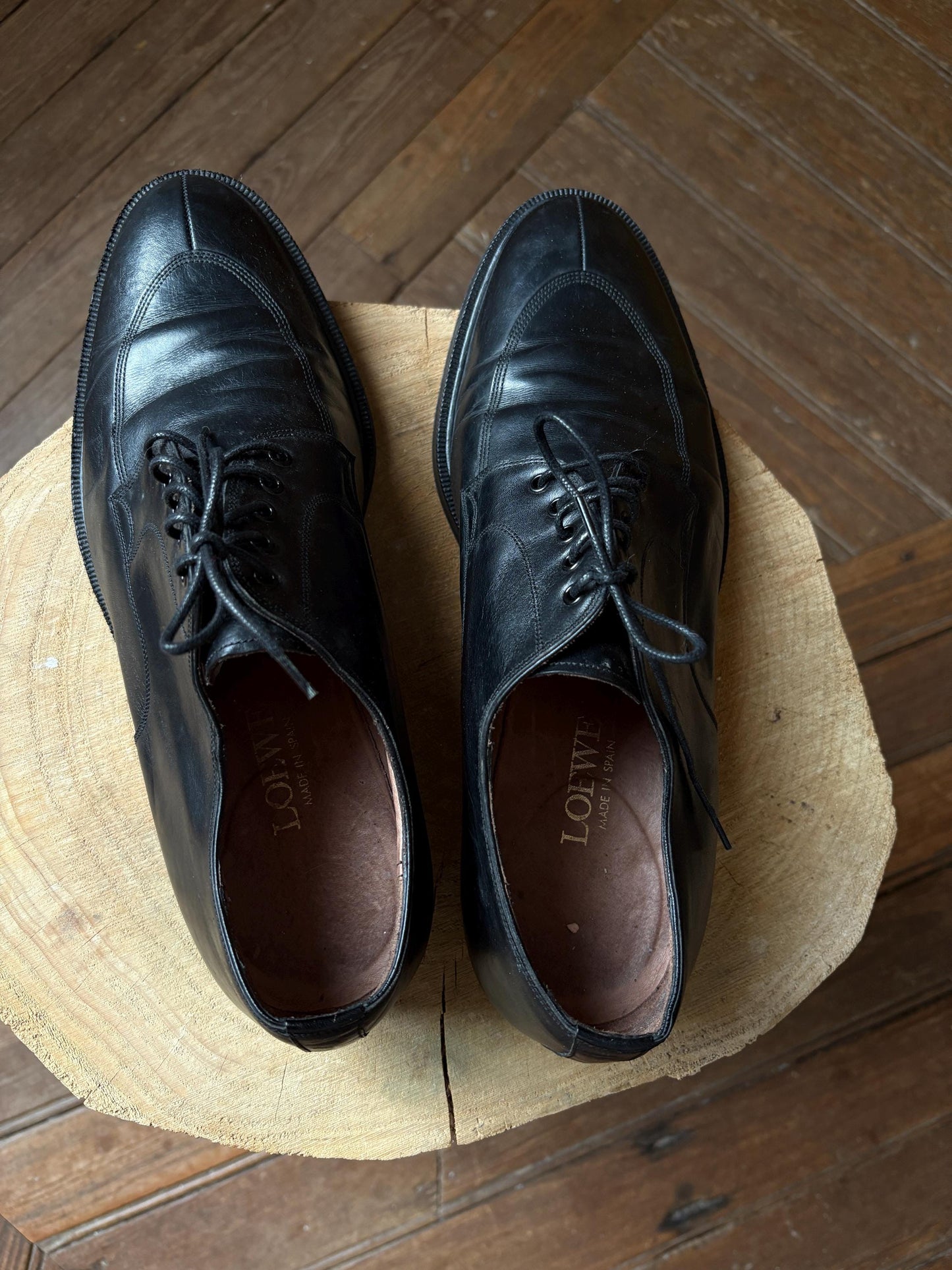 Vintage LOEWE Black Leather Derby Shoes – Size 44, Made in Spain, Timeless Classic Menswear, Loewe men shoes, Luxe dark academia wear