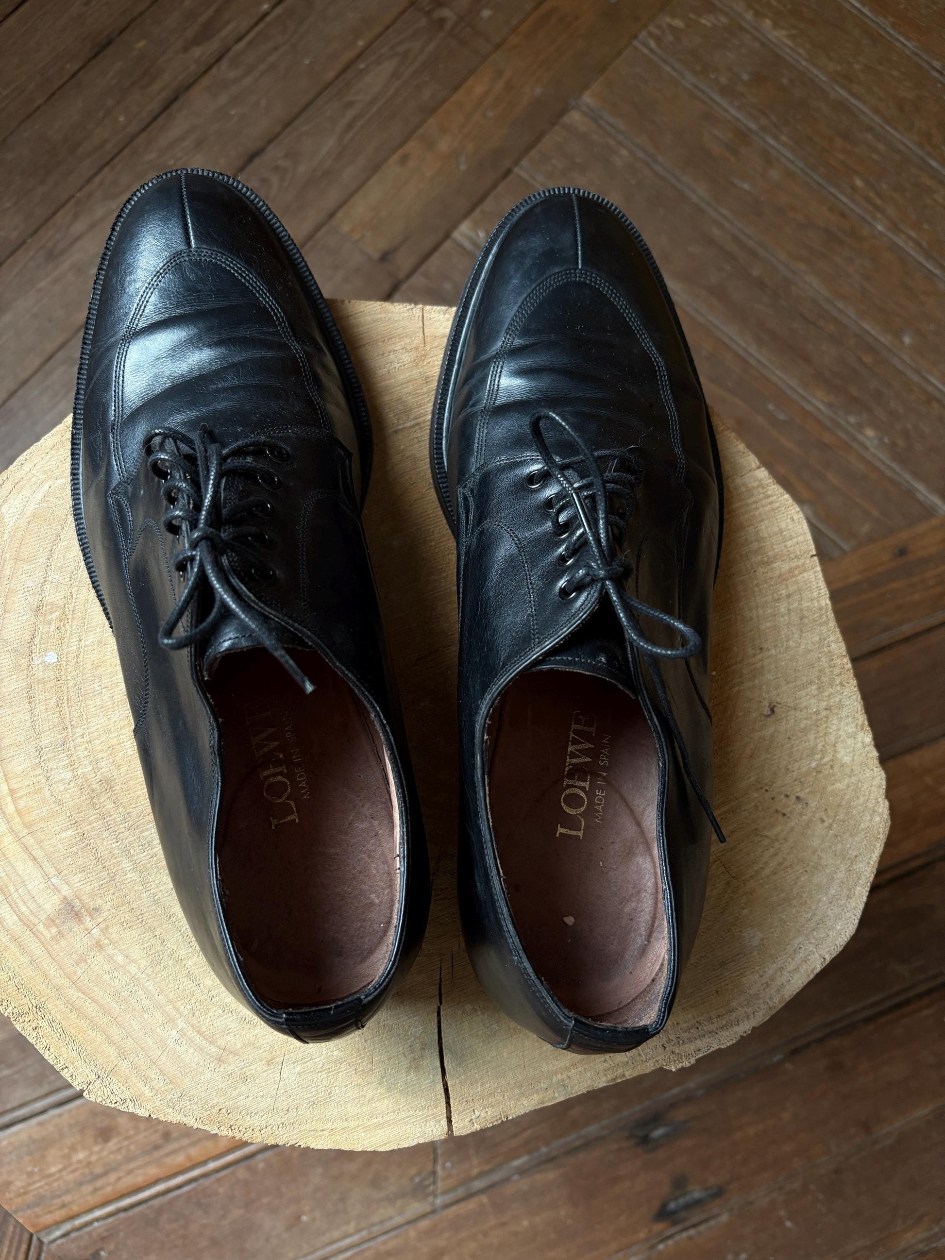 Vintage LOEWE Black Leather Derby Shoes – Size 44, Made in Spain, Timeless Classic Menswear, Loewe men shoes, Luxe dark academia wear