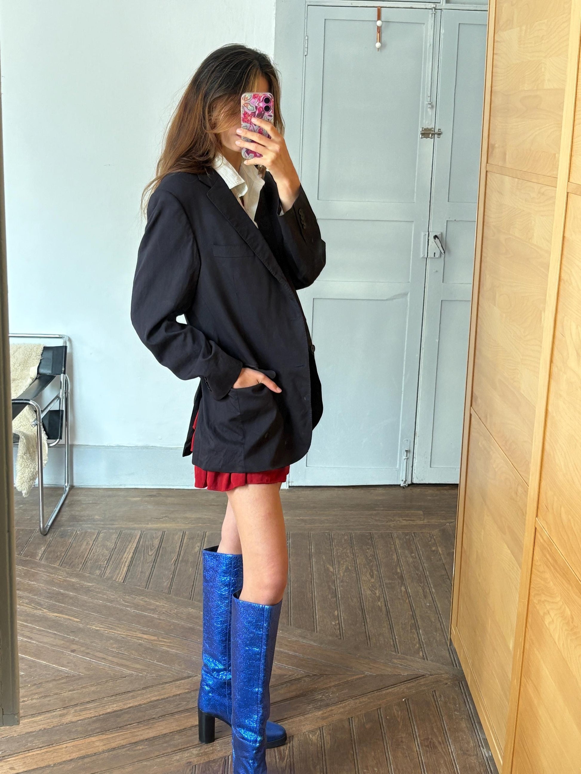 Vintage Burberry London Blazer – Oversized Black Wool Power Jacket, Unisex Parisian Chic