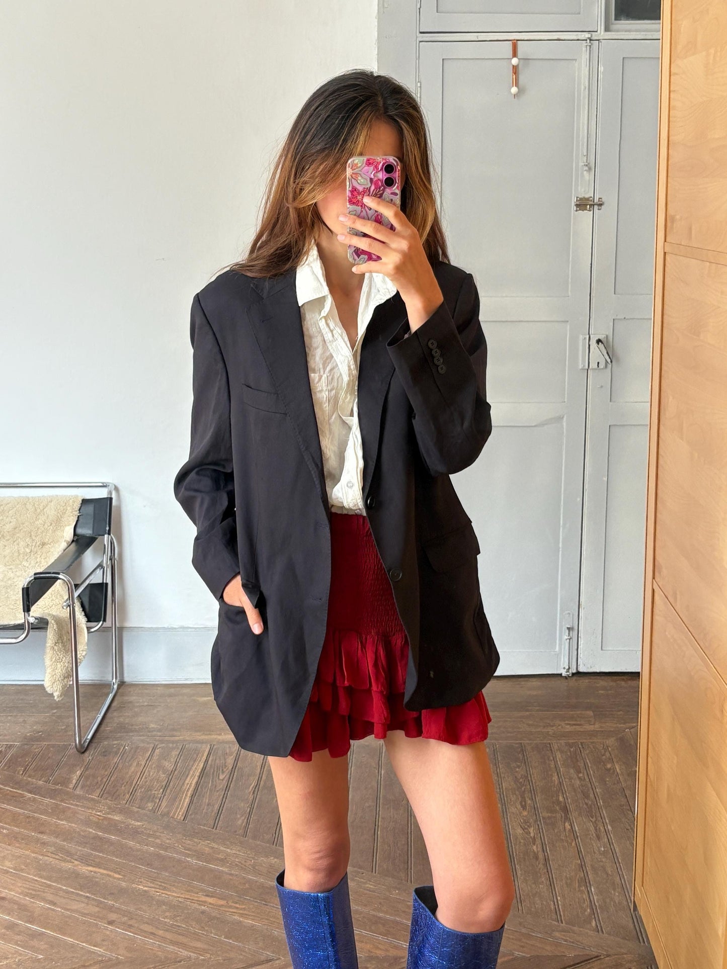 Vintage Burberry London Blazer – Oversized Black Wool Power Jacket, Unisex Parisian Chic