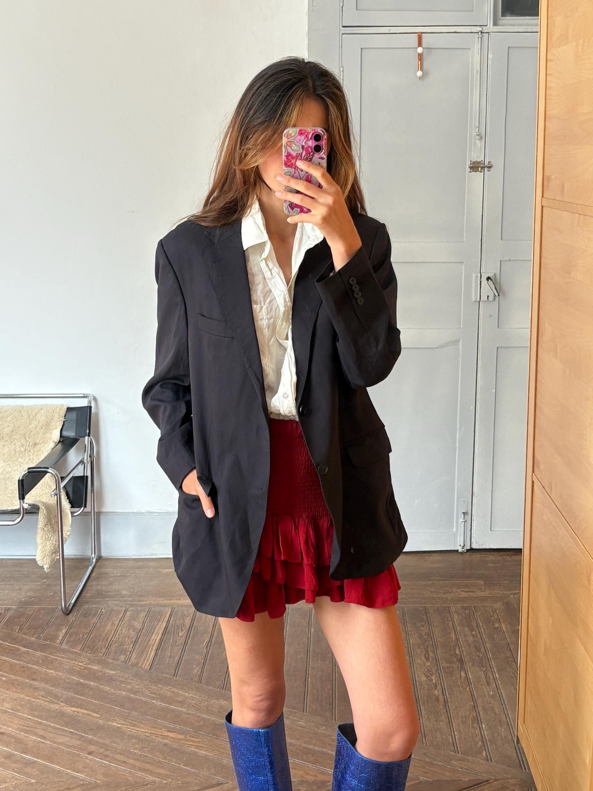 Vintage Burberry London Blazer – Oversized Black Wool Power Jacket, Unisex Parisian Chic