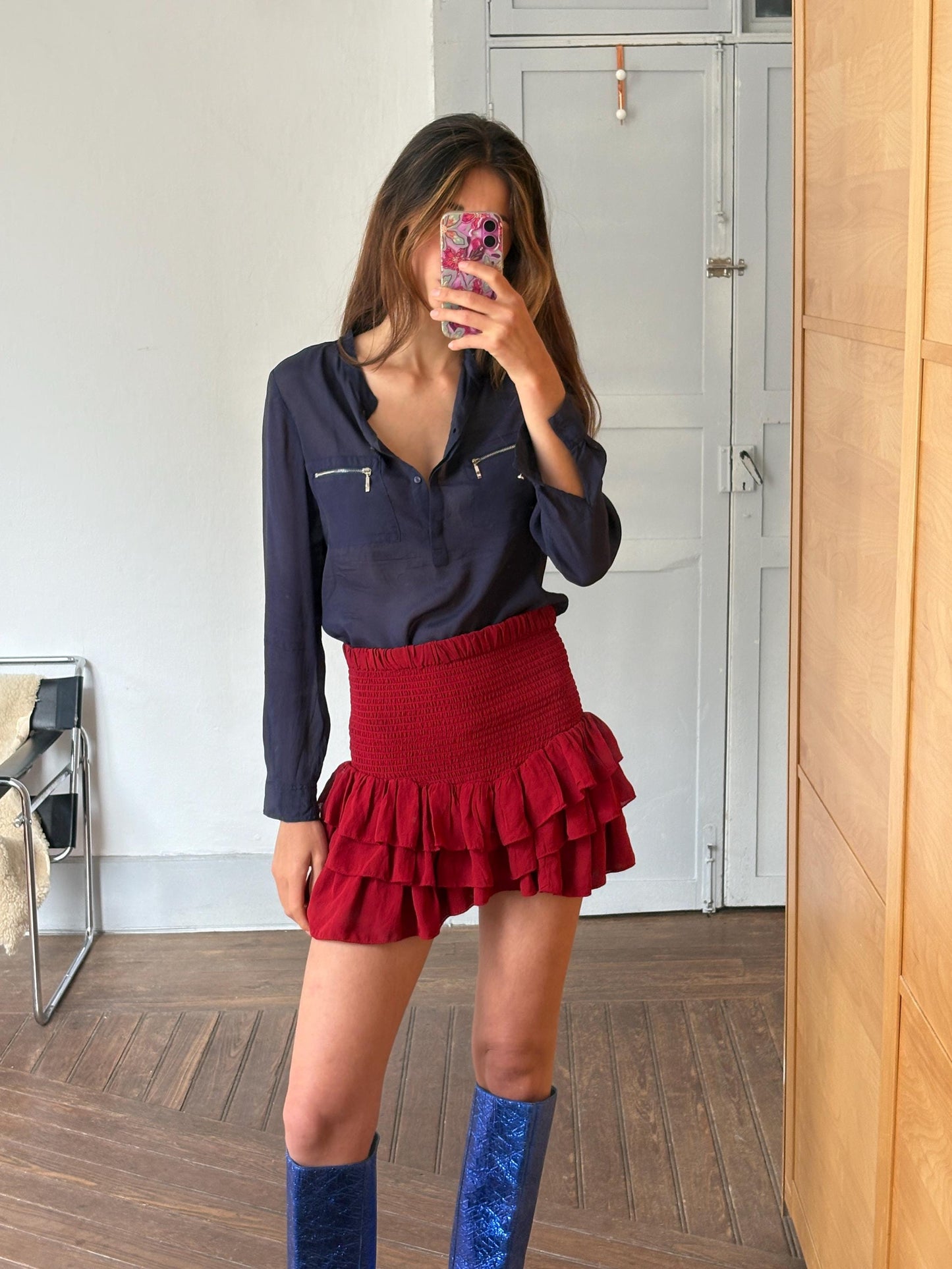 Vintage Massimo Dutti Navy Sheer Blouse – Mulberry Silk Blend Top, Tag Size S, Elegant Minimalist Shirt, Y2K Piece, 2000s Luxury Blouse