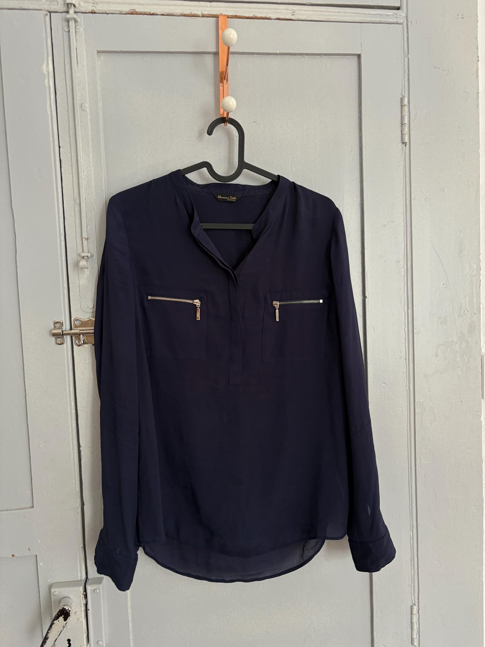 Vintage Massimo Dutti Navy Sheer Blouse – Mulberry Silk Blend Top, Tag Size S, Elegant Minimalist Shirt, Y2K Piece, 2000s Luxury Blouse