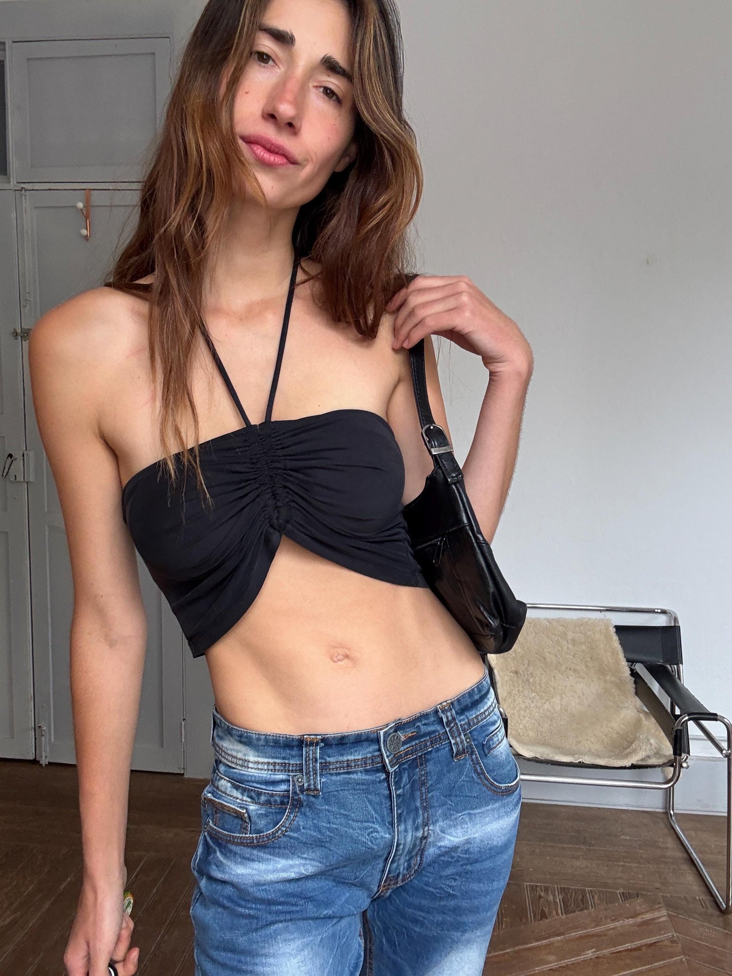 Vintage Adrians Black Leather Shoulder Bag – 2000s Y2K Small Hobo Purse, Adjustable Strap