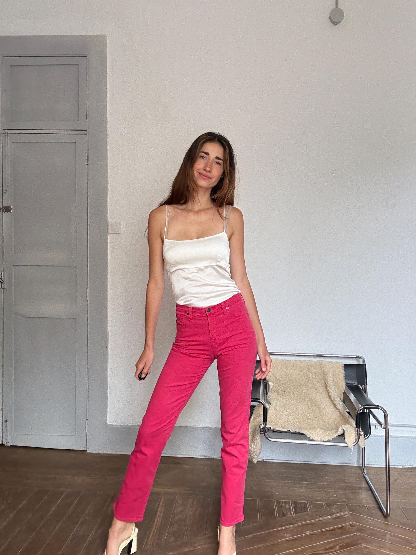 Vintage Armani Jeans Red Trousers – Size 28 – Designer Statement Pants