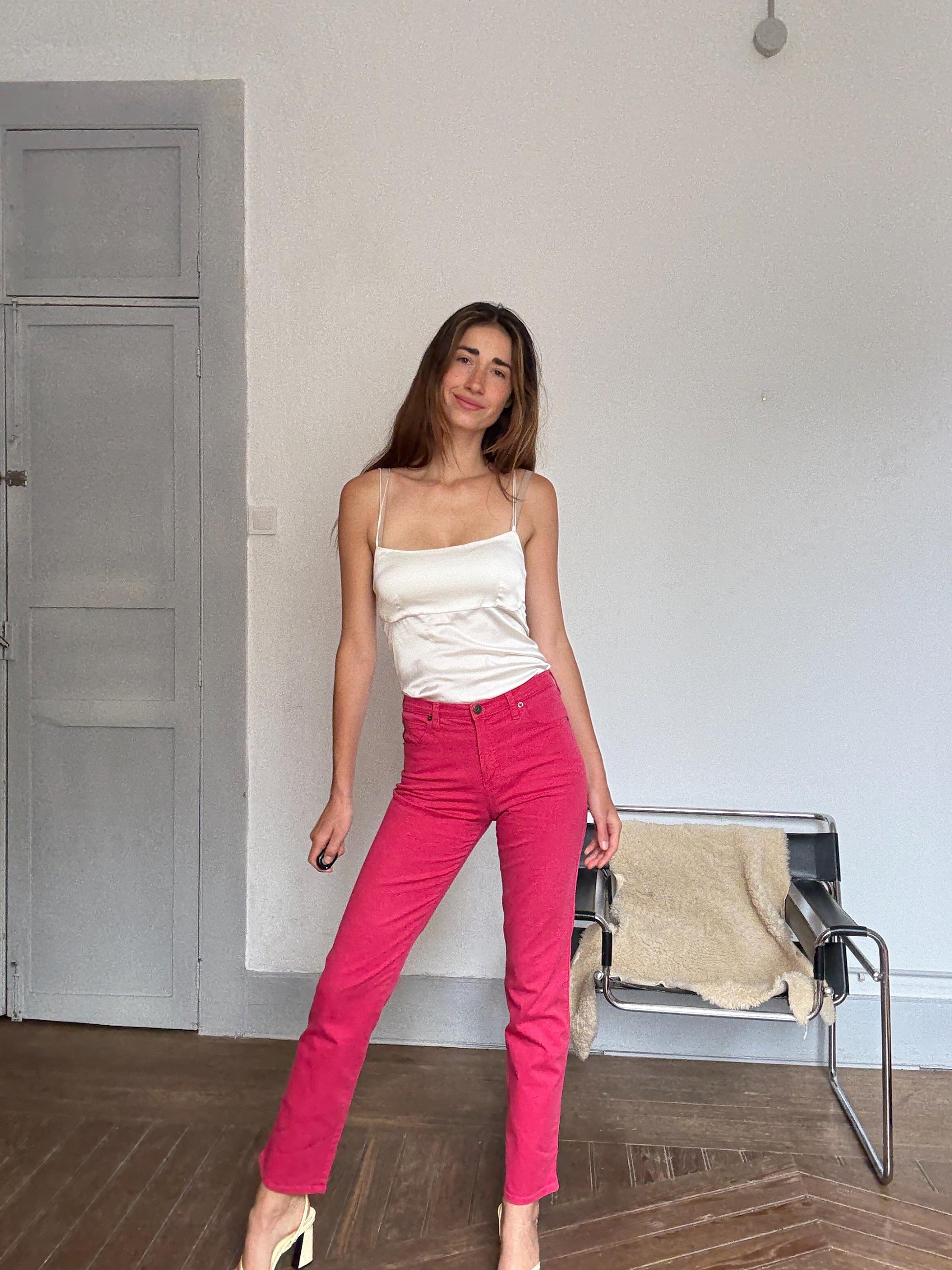 Vintage Armani Jeans Red Trousers – Size 28 – Designer Statement Pants