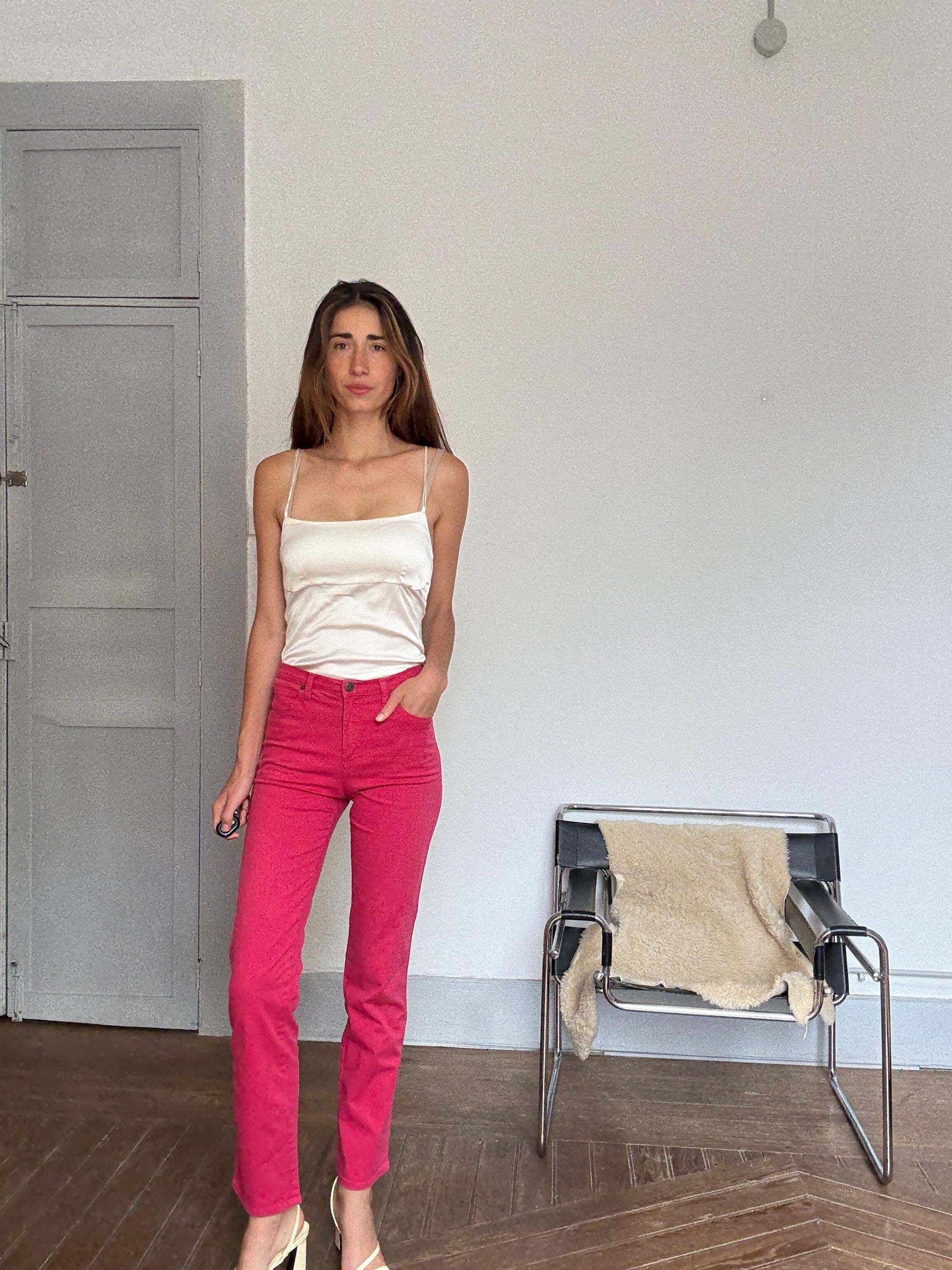 Vintage Armani Jeans Red Trousers – Size 28 – Designer Statement Pants