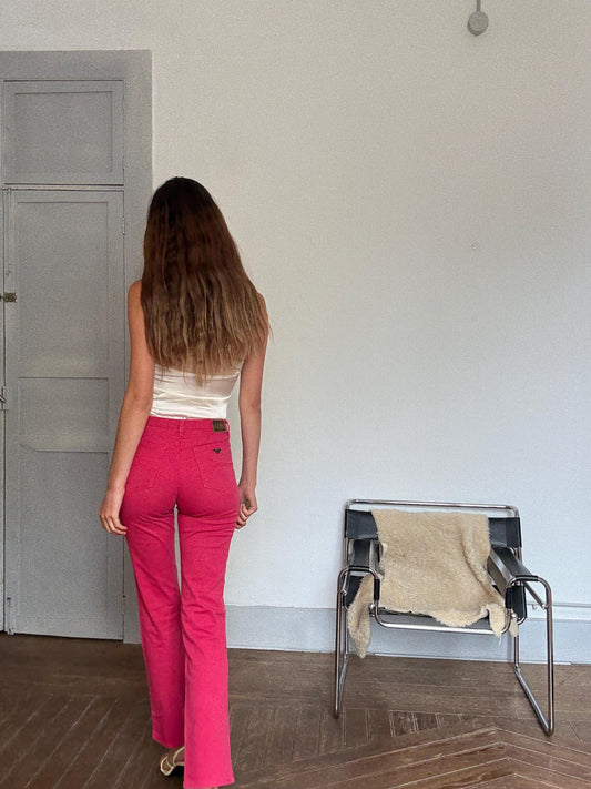 Vintage Armani Jeans Red Trousers – Size 28 – Designer Statement Pants