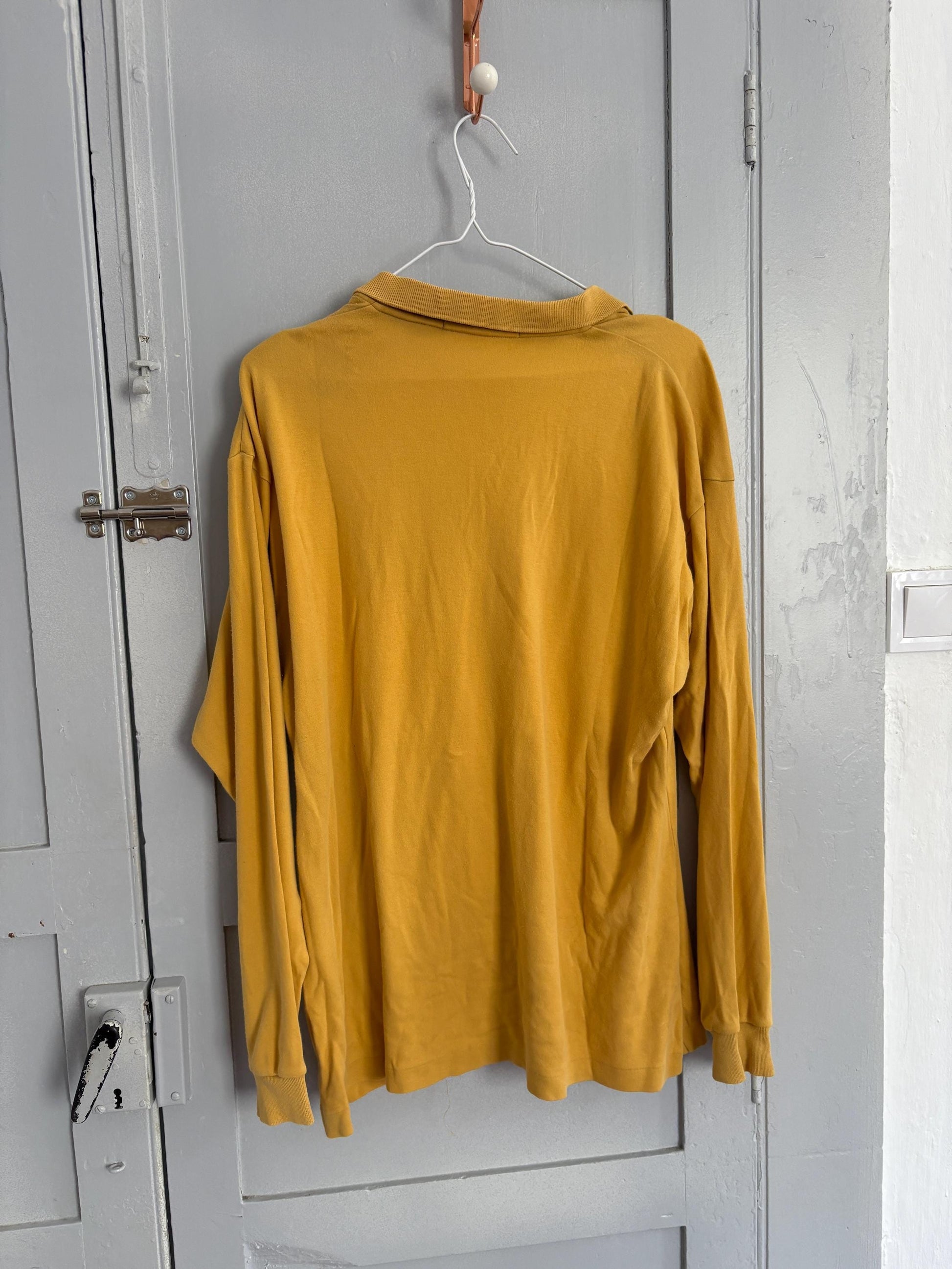 vintage Yves Saint Laurent long sleeve polo shirt, Diffusion Hommes 100% cotton YSL top, mustard yellow size L