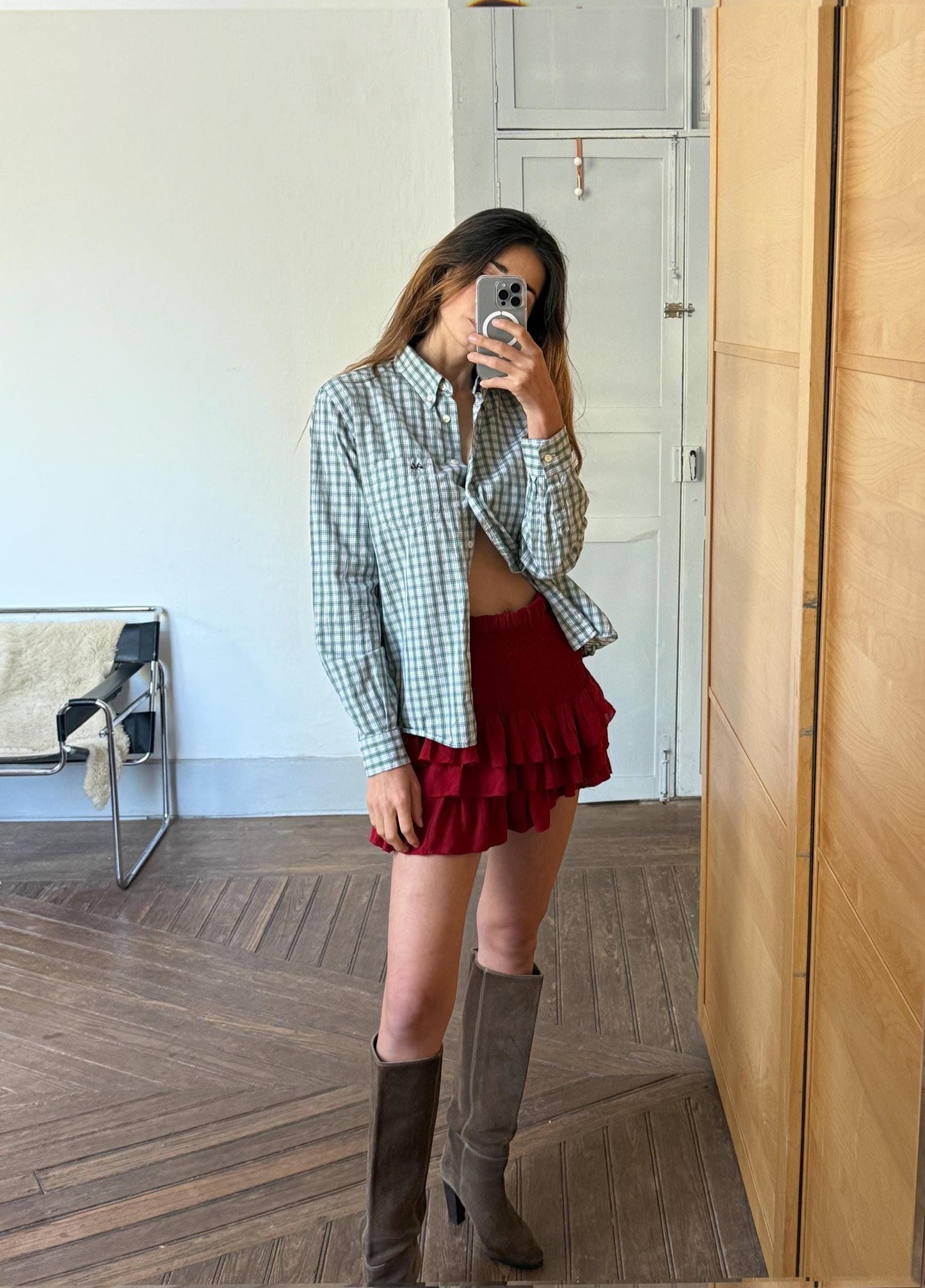 Vintage Thomas Burberry Check Shirt | Green & White 100% Cotton Button-Up | Size L - 44 |