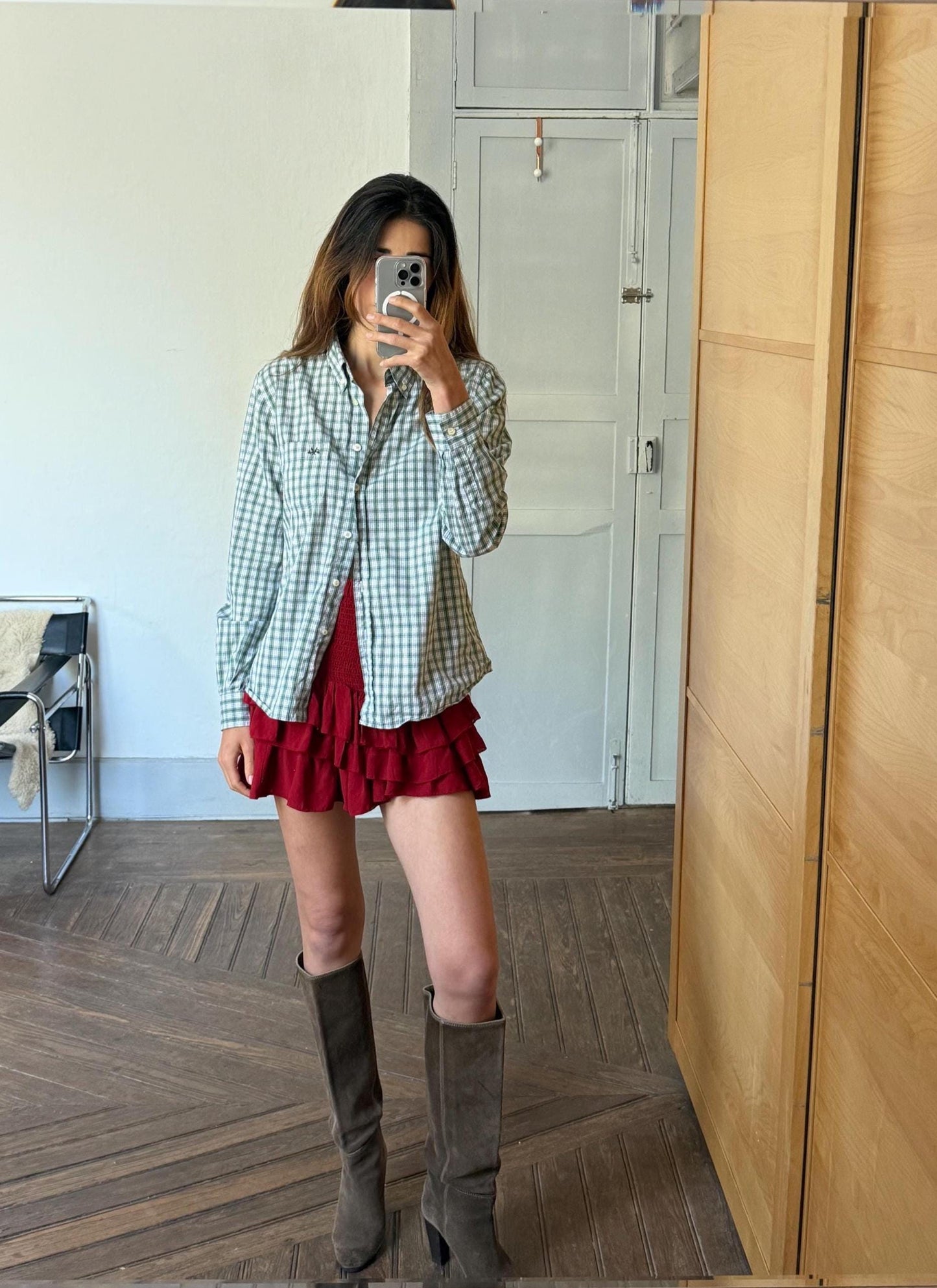 Vintage Thomas Burberry Check Shirt | Green & White 100% Cotton Button-Up | Size L - 44 |