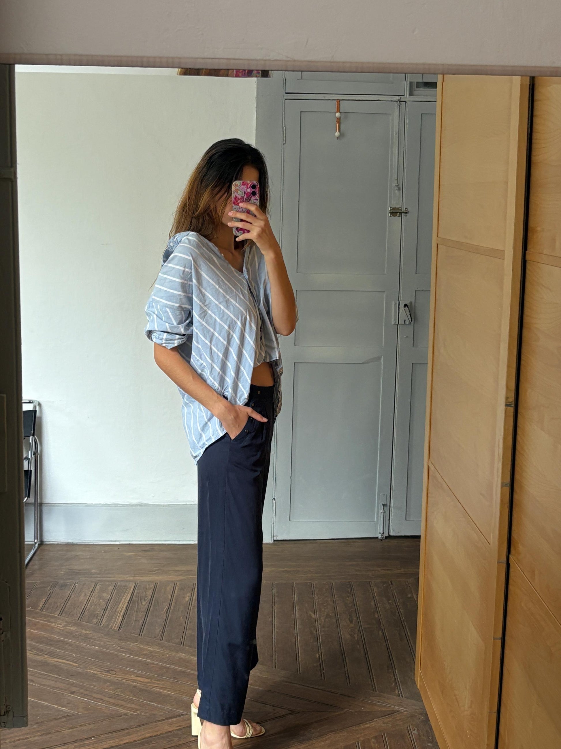 Navy Wide-Leg Pants | Lyocell High Waist Trousers | Soft Flowing Summer Trousers | XS Fit | Unworn with Tags |