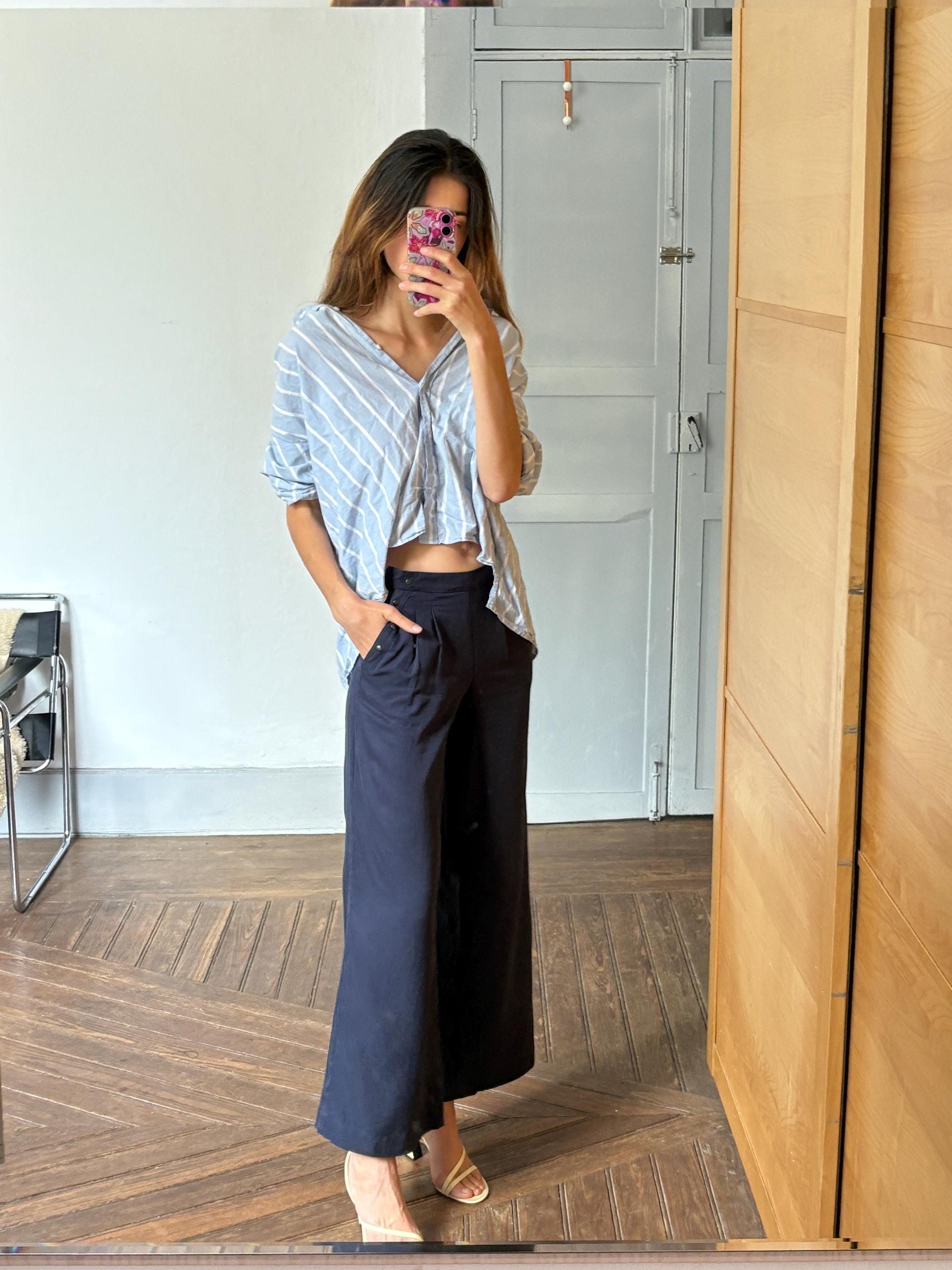 Navy Wide-Leg Pants | Lyocell High Waist Trousers | Soft Flowing Summer Trousers | XS Fit | Unworn with Tags |