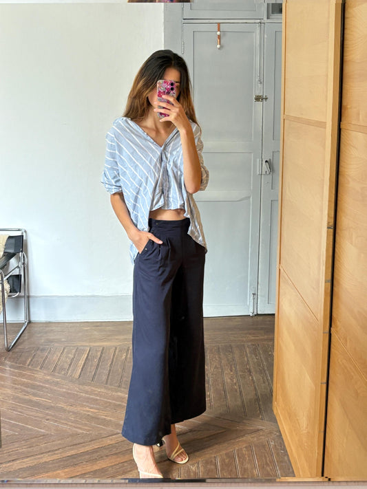 Navy Wide-Leg Pants | Lyocell High Waist Trousers | Soft Flowing Summer Trousers | XS Fit | Unworn with Tags |