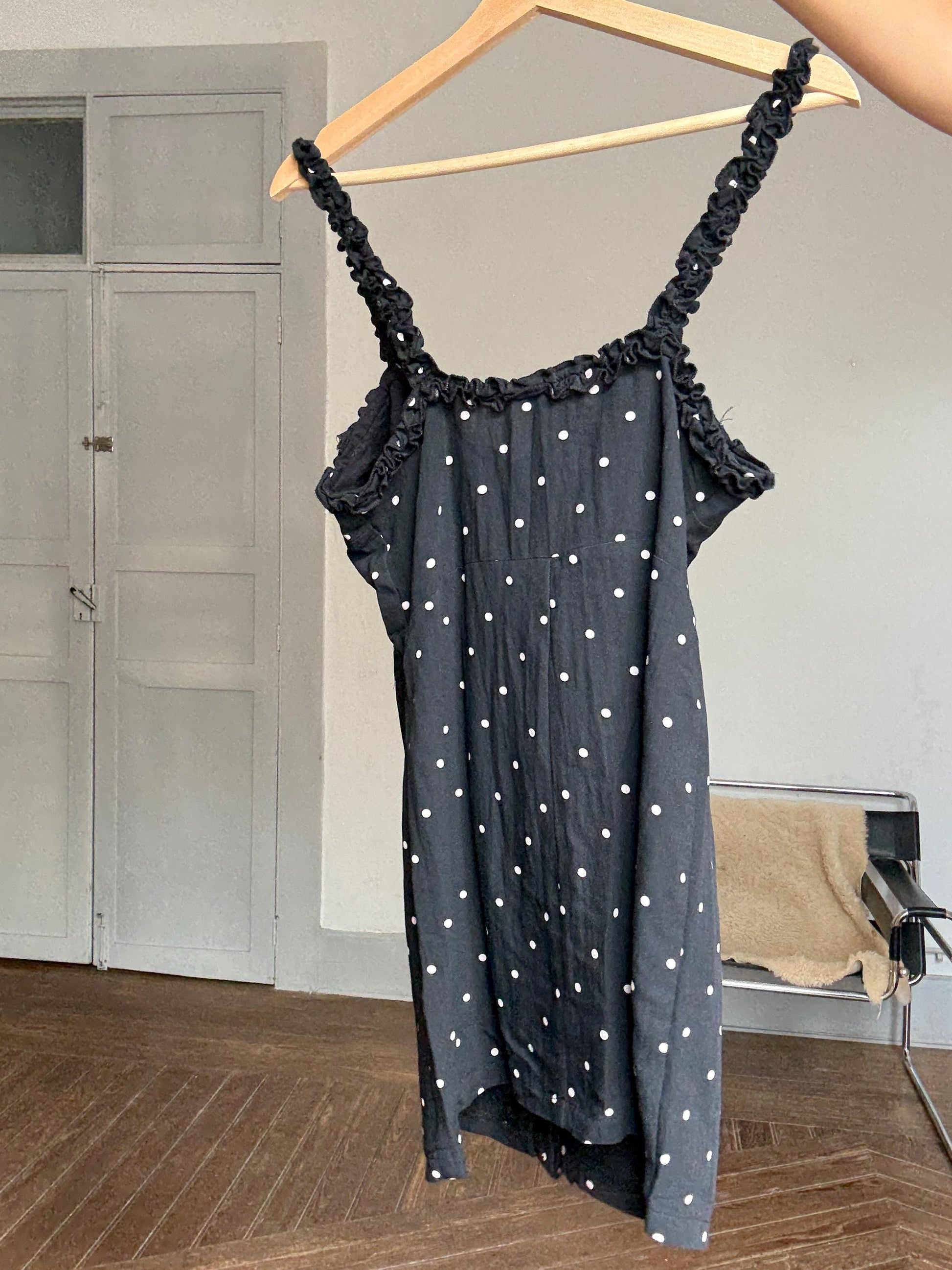 Vintage-style mini dress with polka dots and ruffle trim – Alice in the Eve, size S, cute secondhand summer slip