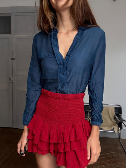 Navy Silk Sheer Blouse — back view