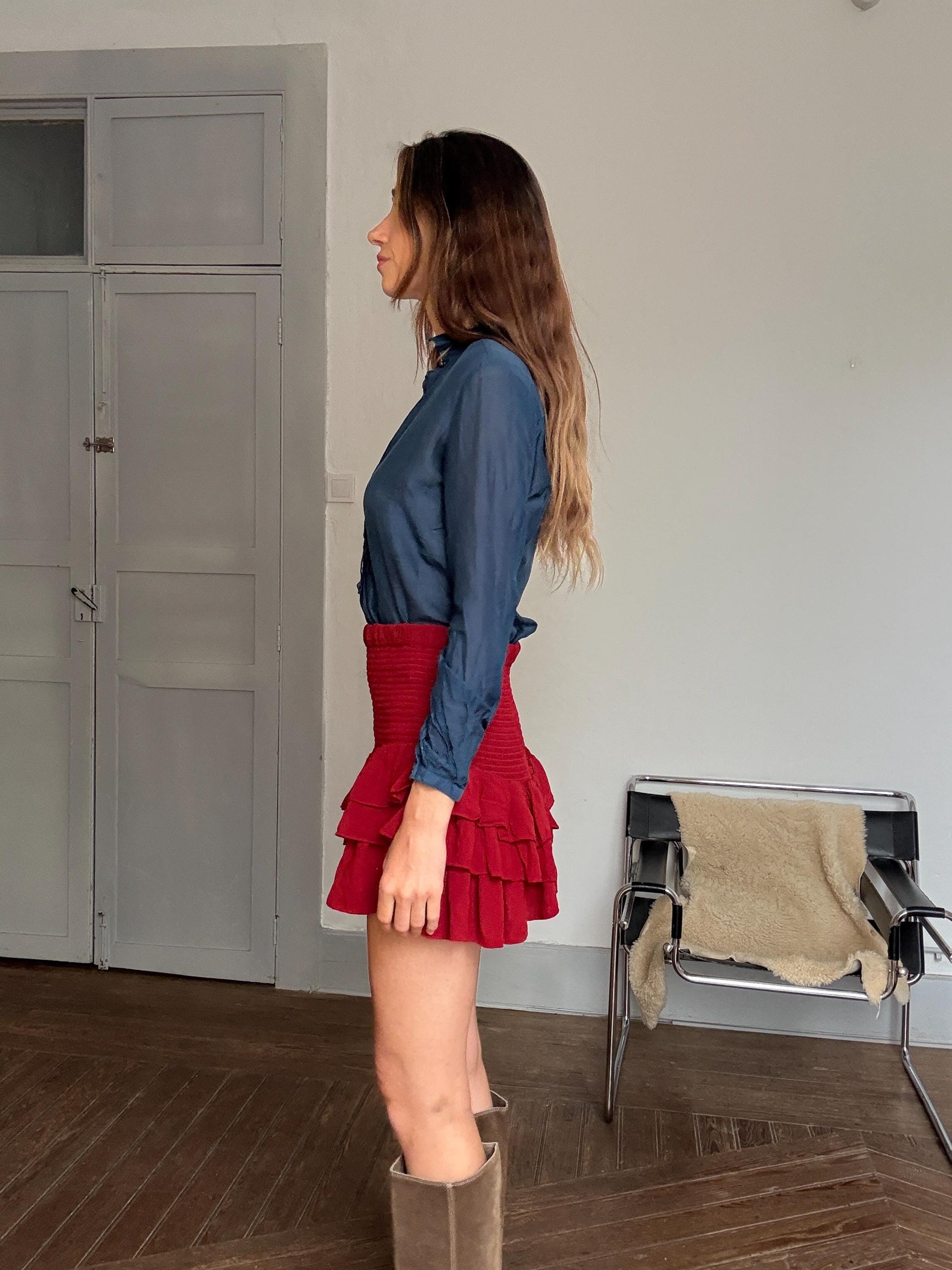 Massimo Dutti navy blue silk sheer blouse – luxury secondhand button down shirt, elegant minimalist top, Size S