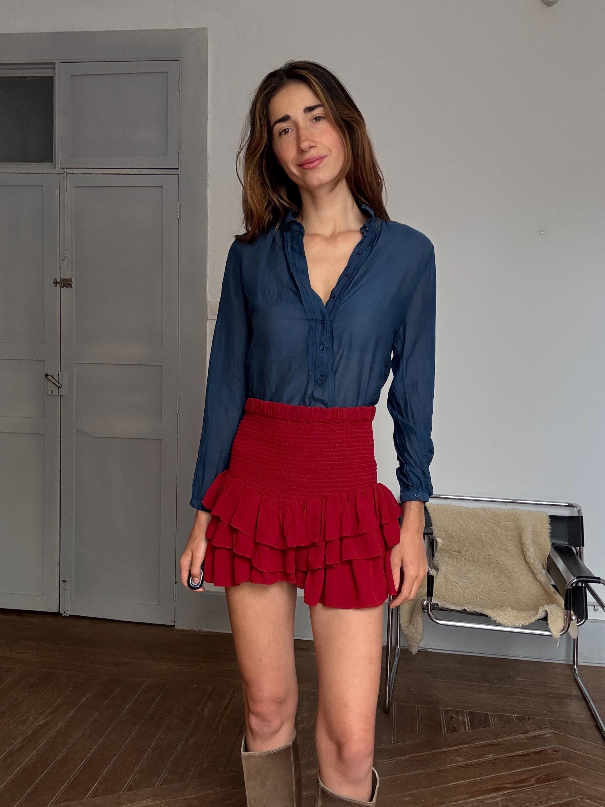 Massimo Dutti navy blue silk sheer blouse – luxury secondhand button down shirt, elegant minimalist top, Size S