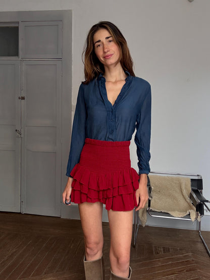 Navy Silk Sheer Blouse — fabric close-up