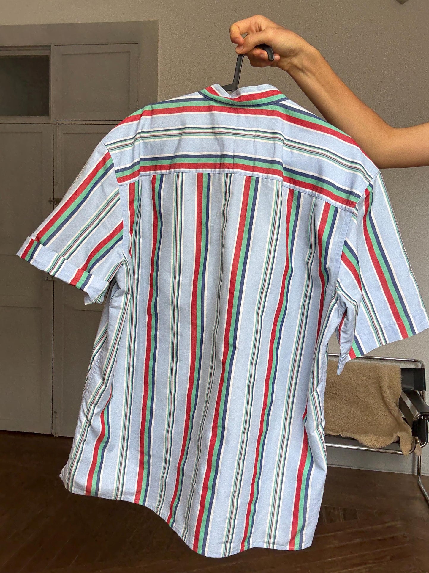 Vintage Emidio Tucci striped beach shirt – colorful unisex menswear, retro summer top, oversized fit, Size L / XL