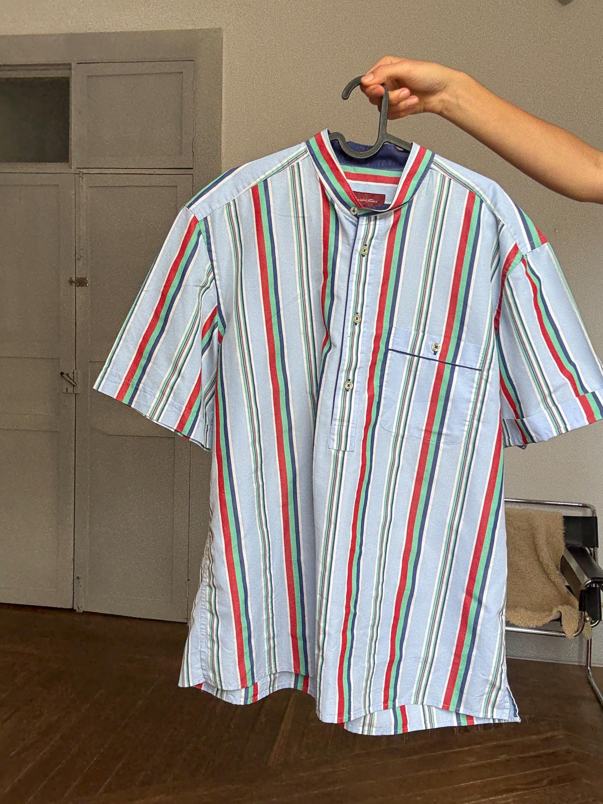 Vintage Emidio Tucci striped beach shirt – colorful unisex menswear, retro summer top, oversized fit, Size L / XL