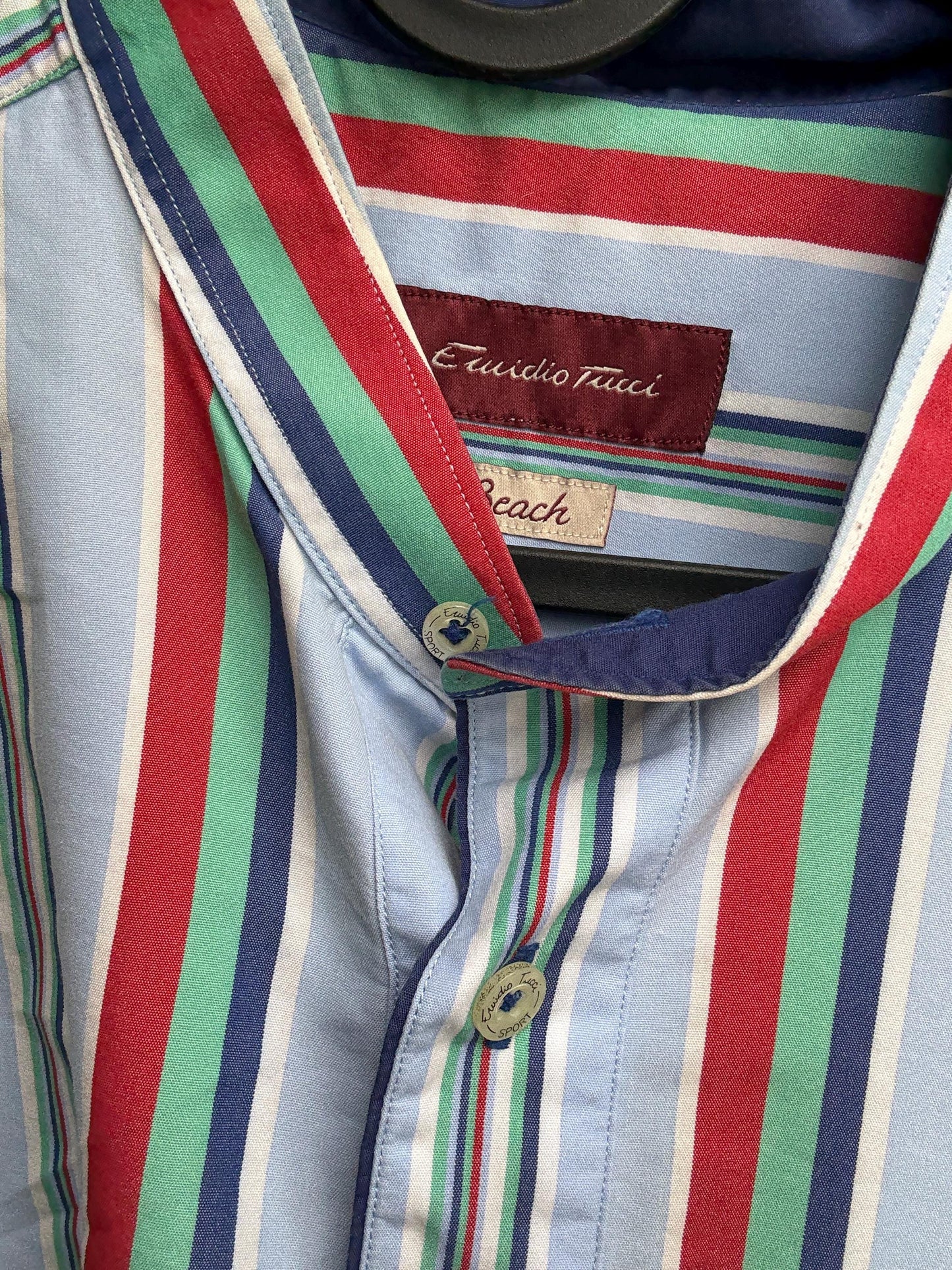 Vintage Emidio Tucci striped beach shirt – colorful unisex menswear, retro summer top, oversized fit, Size L / XL