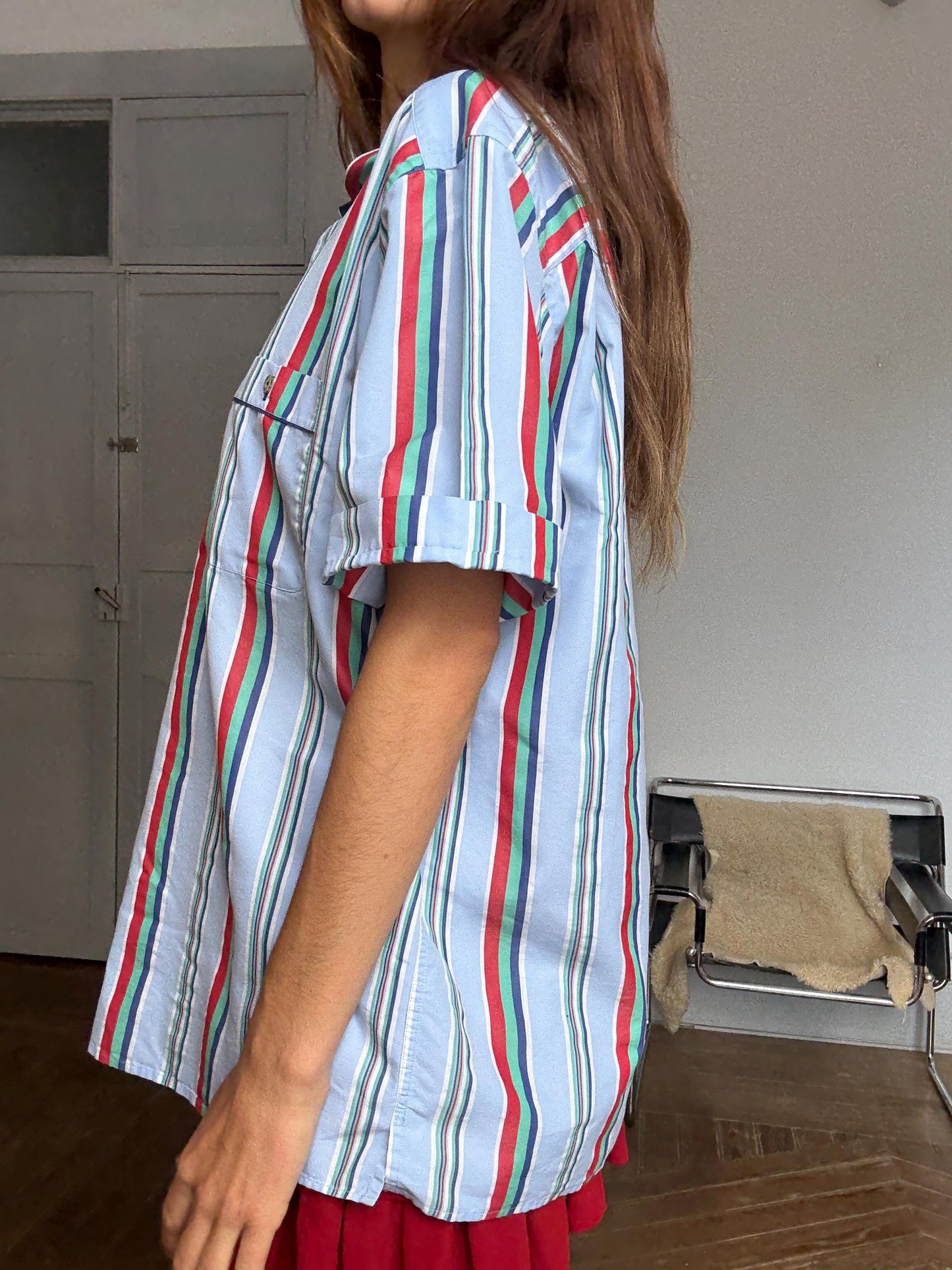 Vintage Emidio Tucci striped beach shirt – colorful unisex menswear, retro summer top, oversized fit, Size L / XL