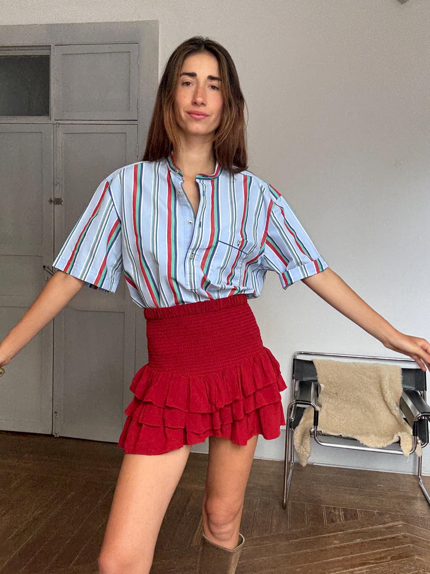 Vintage Emidio Tucci striped beach shirt – colorful unisex menswear, retro summer top, oversized fit, Size L / XL