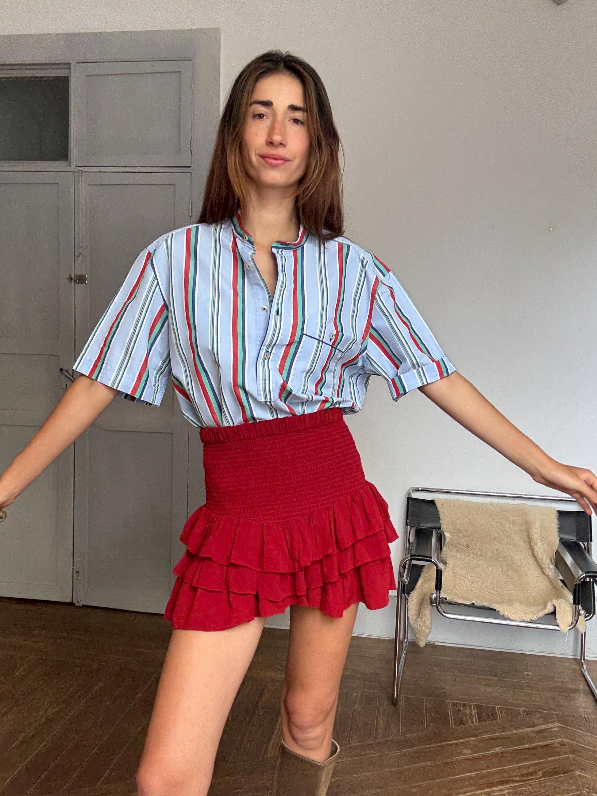 Vintage Emidio Tucci striped beach shirt – colorful unisex menswear, retro summer top, oversized fit, Size L / XL