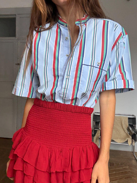 Vintage Emidio Tucci striped beach shirt – colorful unisex menswear, retro summer top, oversized fit, Size L / XL