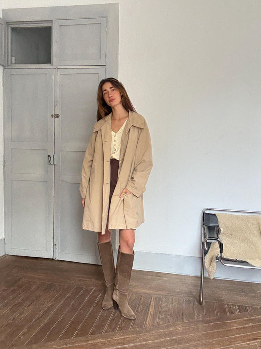 Vintage beige trench coat by Giani Forté Paris – oversized fit, beltable style, classic 90s look, size L-XL