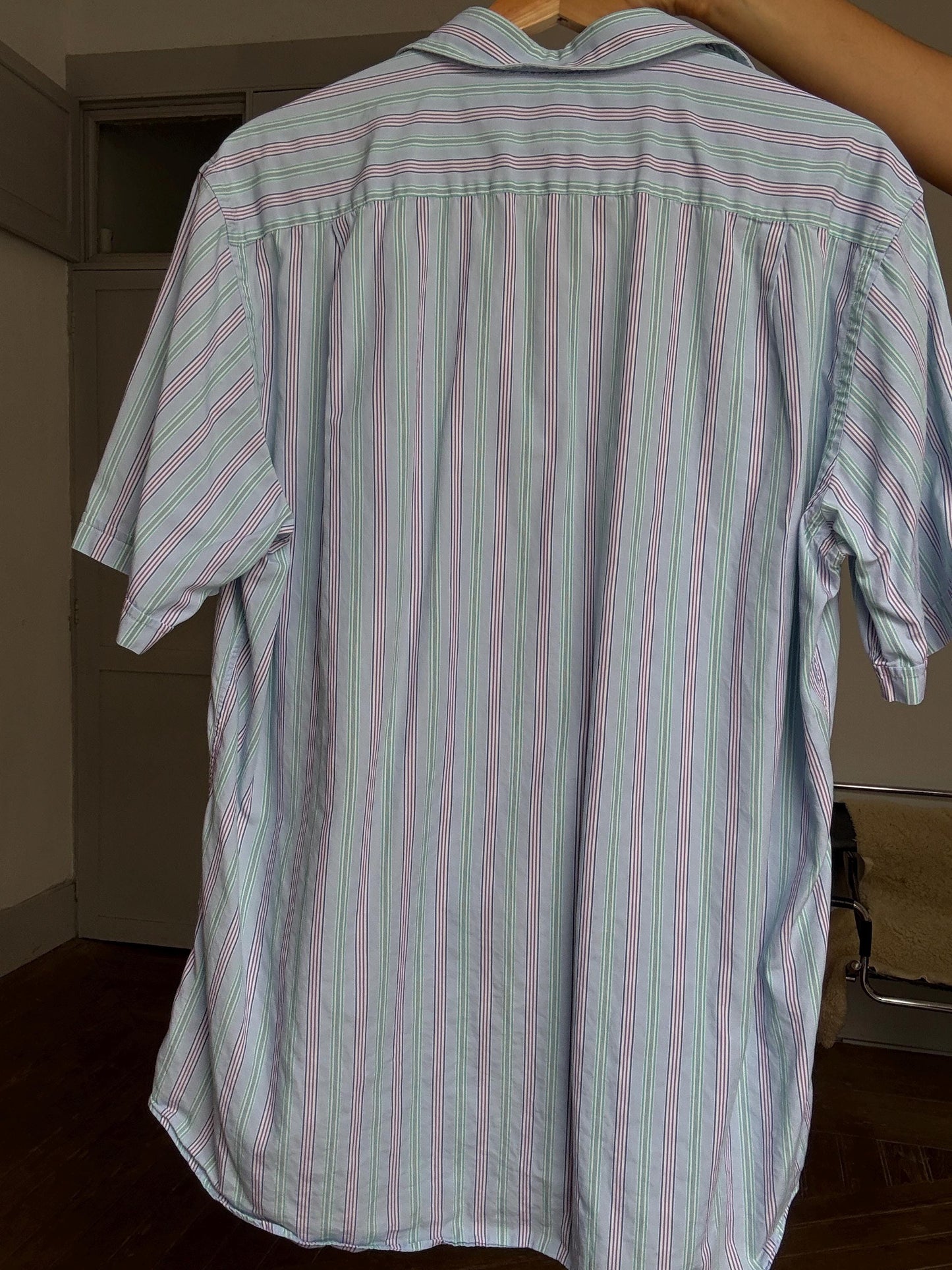 Vintage Ungaro Men’s Striped Shirt – Unisex Fit, French Designer, Button Down, Size L/XL, Styled Cropped or Loose