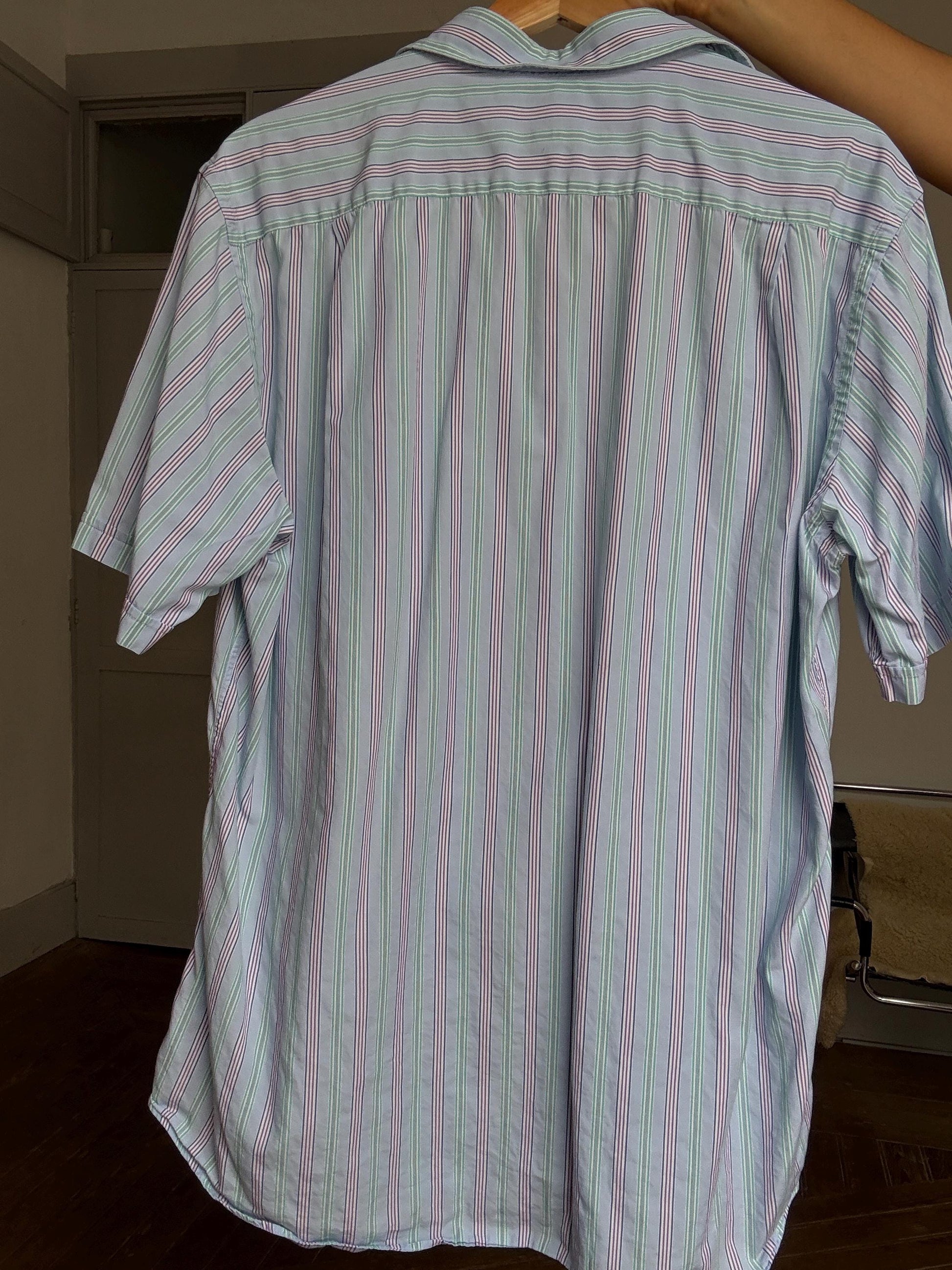 Vintage Ungaro Men’s Striped Shirt – Unisex Fit, French Designer, Button Down, Size L/XL, Styled Cropped or Loose