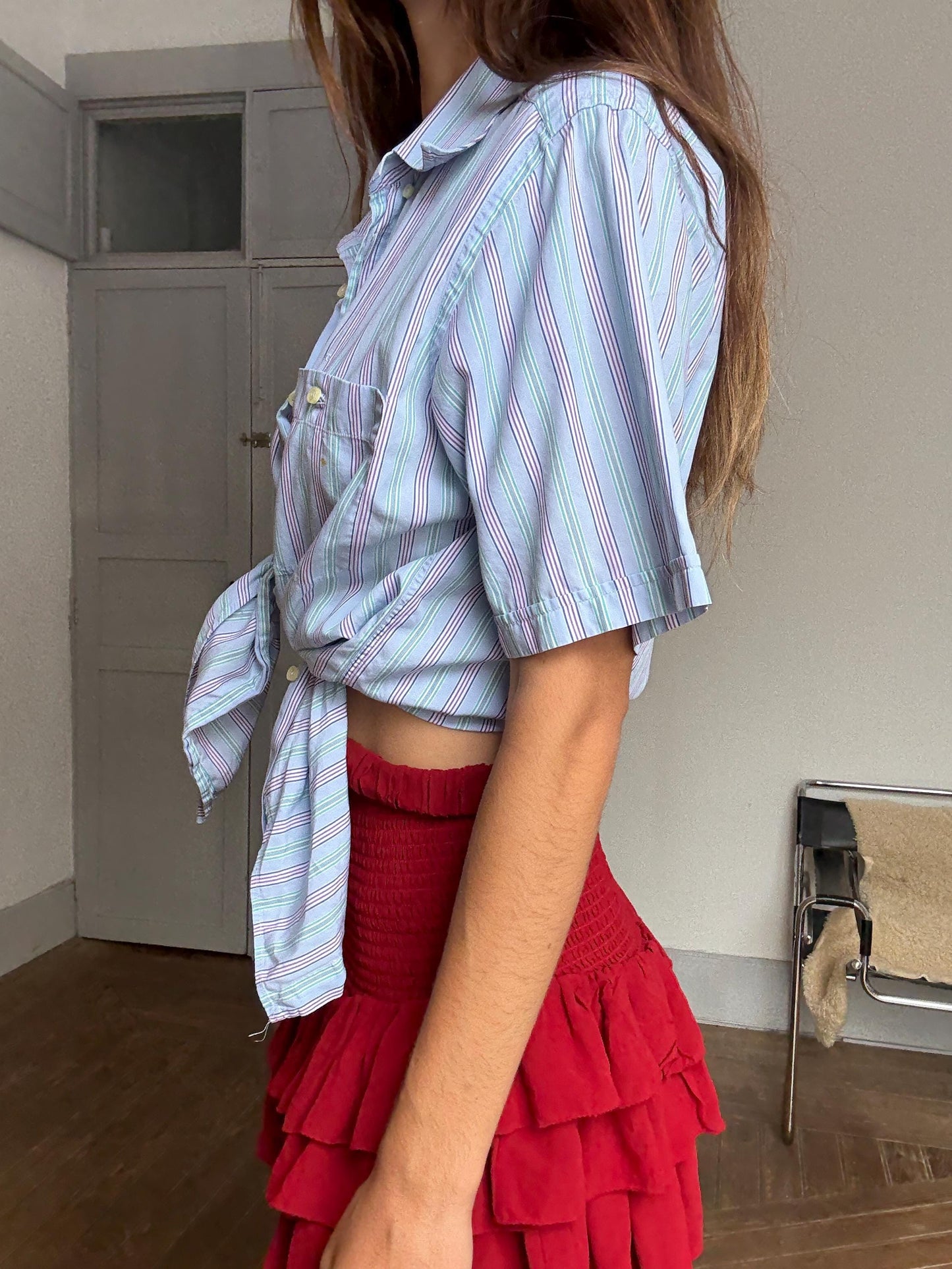 Vintage Ungaro Men’s Striped Shirt – Unisex Fit, French Designer, Button Down, Size L/XL, Styled Cropped or Loose